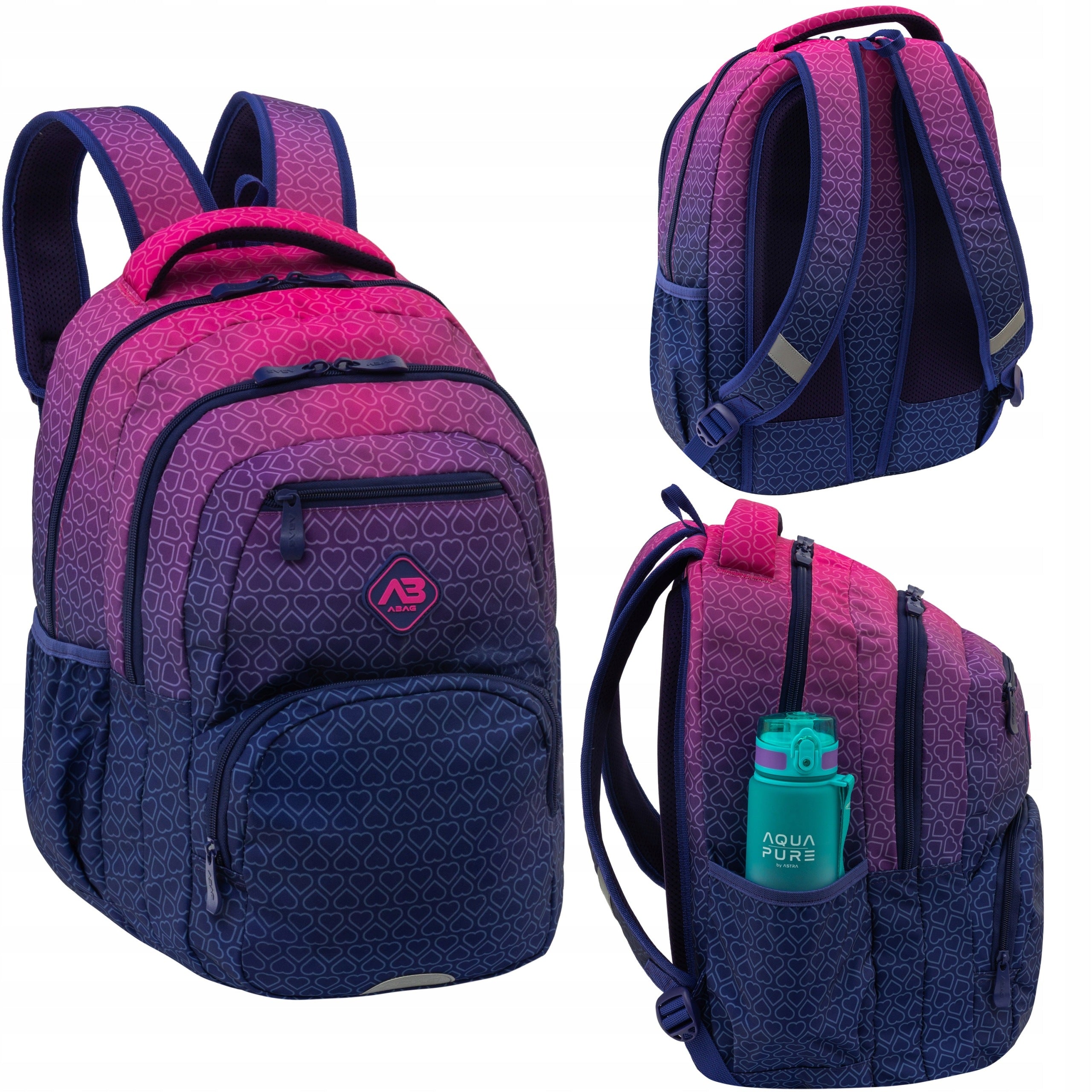 Astra school backpack for girls ABAG AB200 pink ombre hearts
