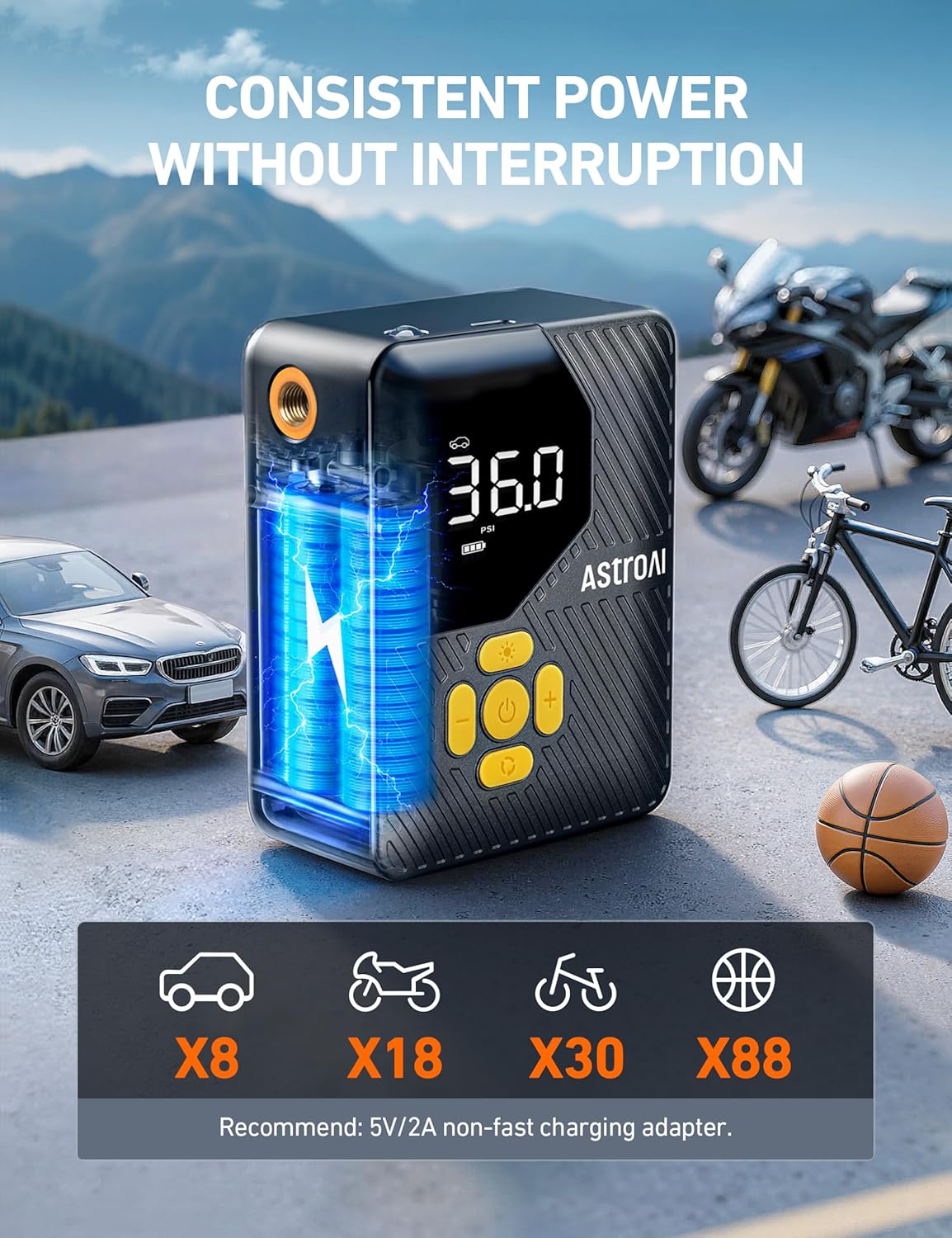 AstroAI AIRUN L7Mini Pump 150 PSI Battery Car Bicycle Motorcycle Ball Manufacturer code B0DYVBVPDB