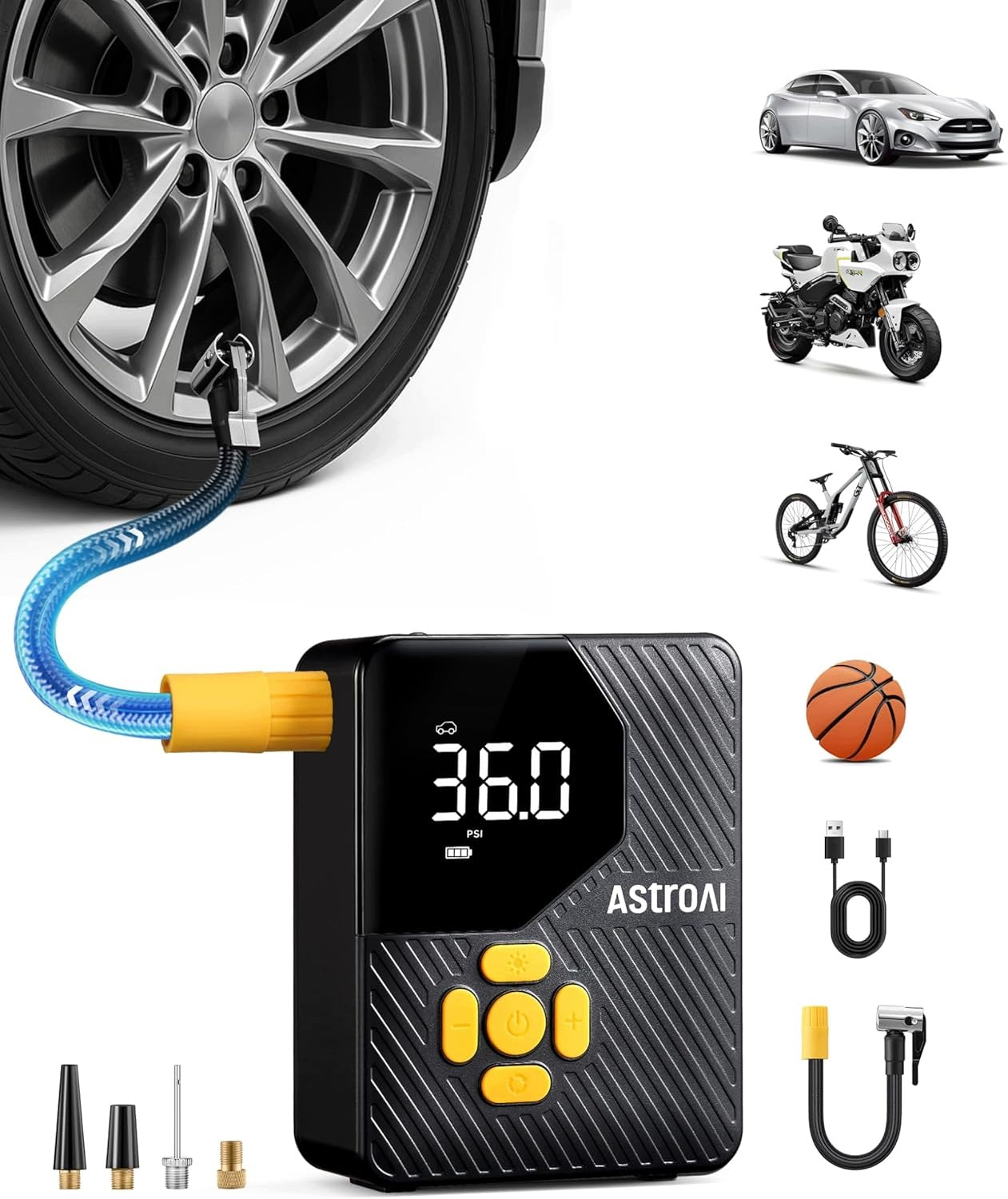 AstroAI AIRUN L7Mini Pump 150 PSI Battery Car Bicycle Motorcycle Ball