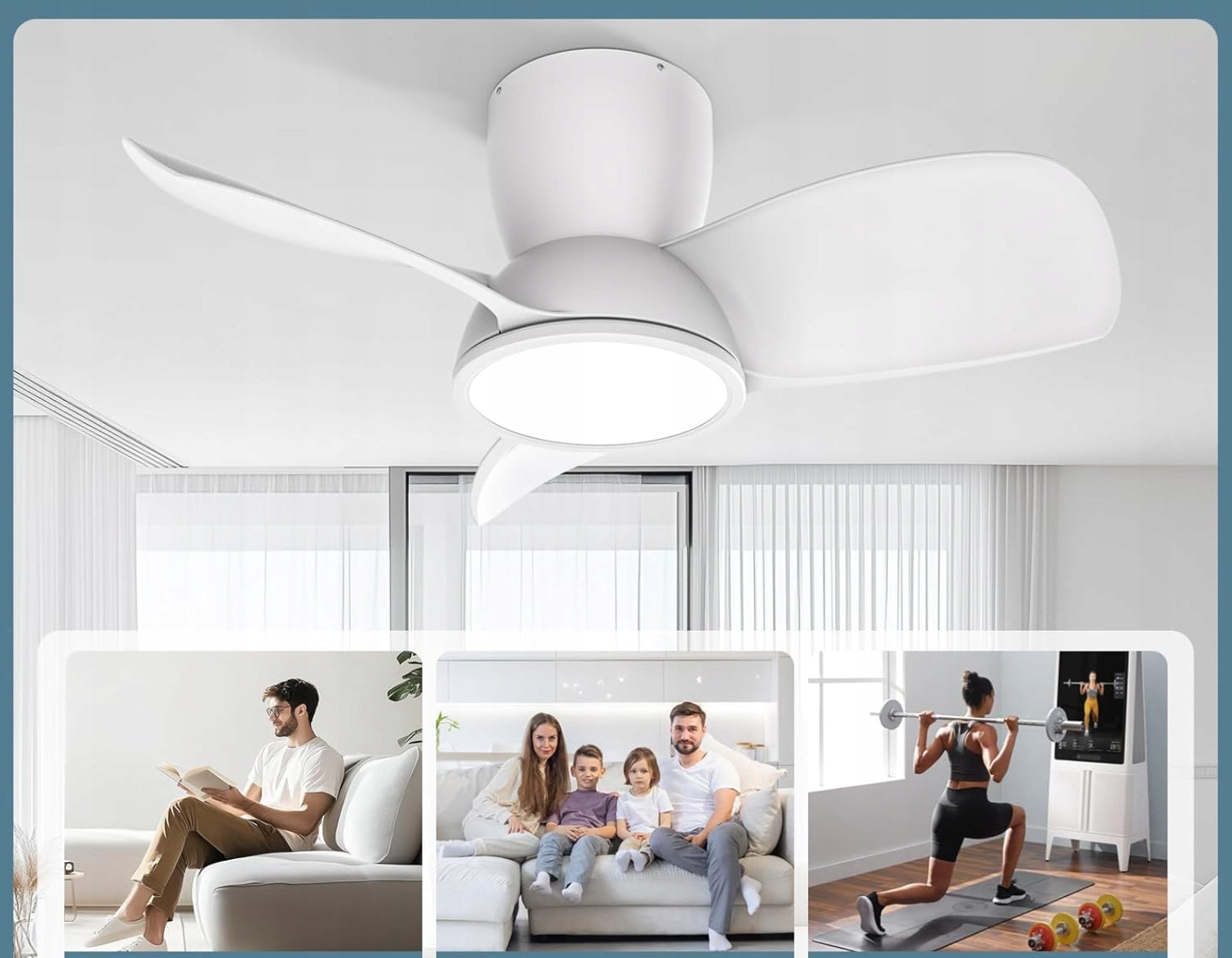 Ateroll Ceiling Fan LED Lamp 76cm 3 Shovels Quiet Fan + Remote Control Brand no brand