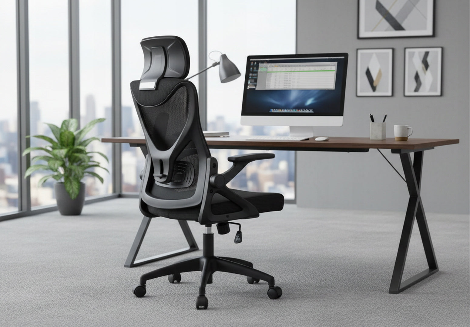 Athletic Swivel Fabric Office Chair Black Ergonomic Adjustable Packaging status original