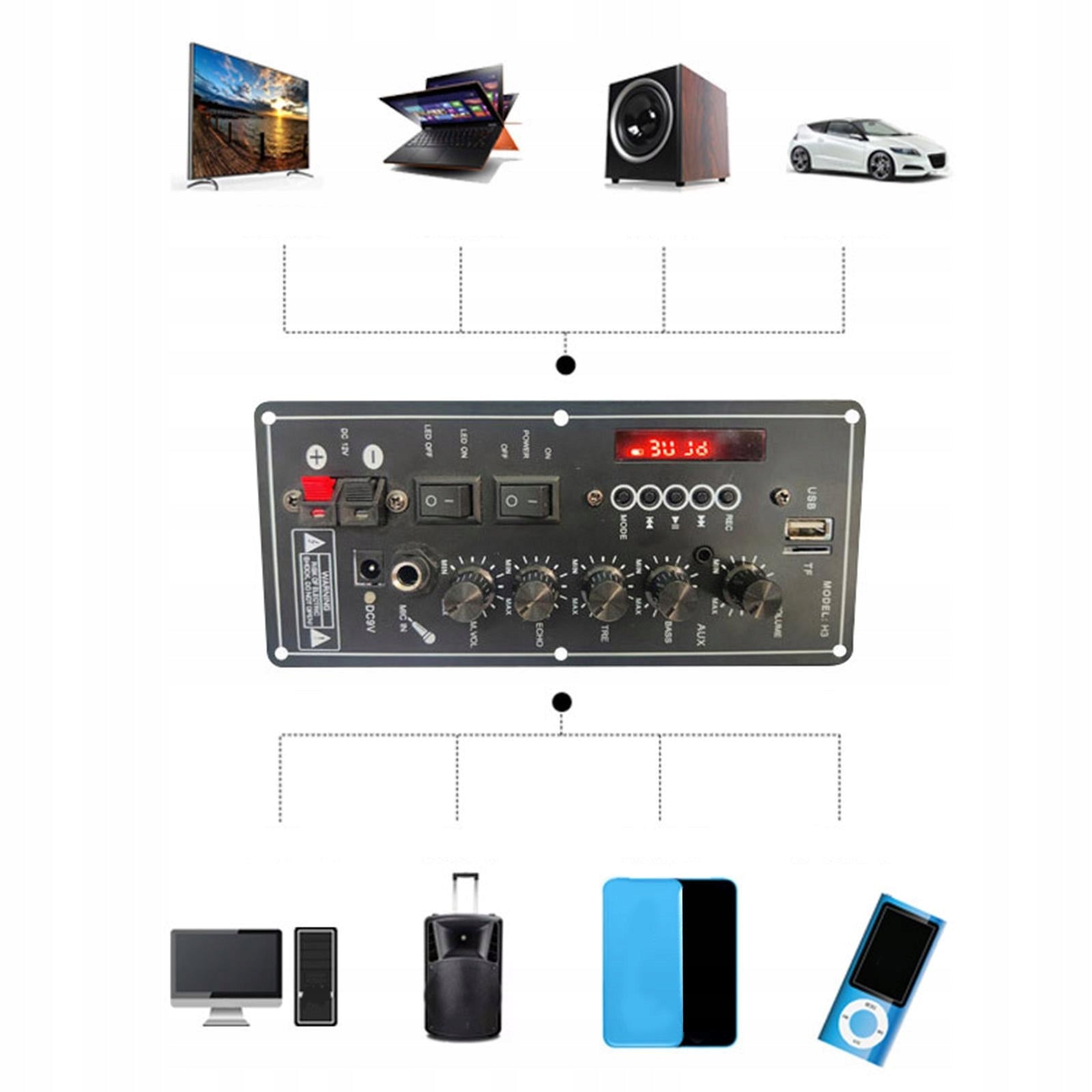 Audio Amplifier Board Subwoofer Adjustment Microphone Bluetooth Brand no brand