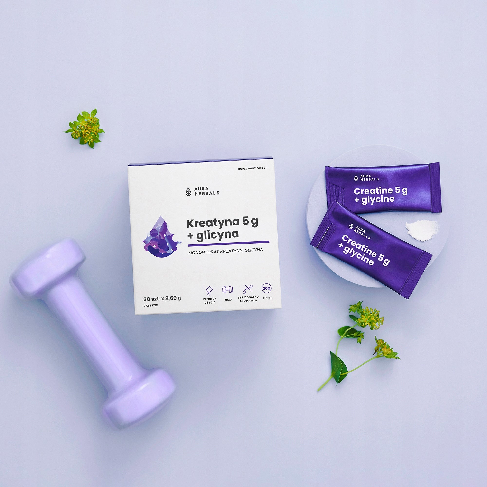 Aura Herbals CREATINE MONOHYDRATE 5g + GLYCINE sachetS MUSCLES REGENERATION EAN (GTIN) 5902479615448