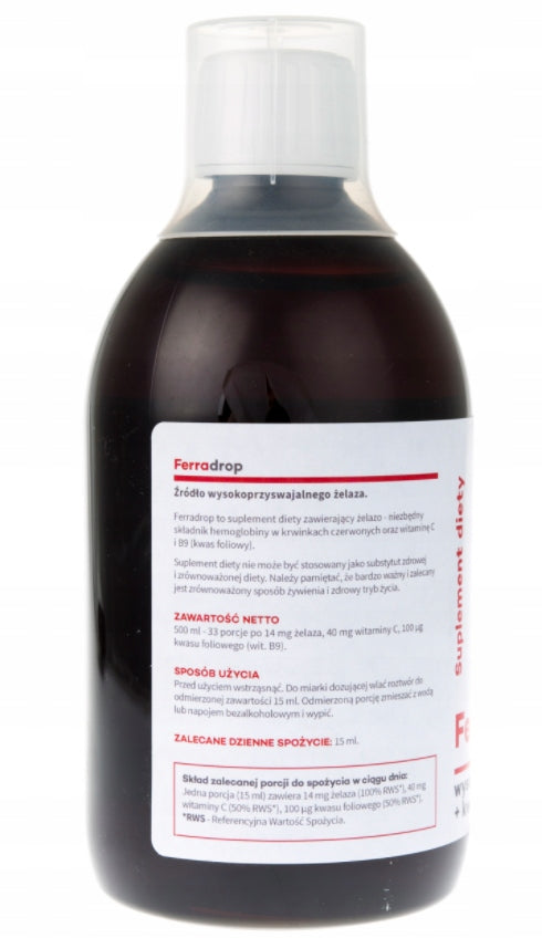 Aura Herbals Ferradrop Liquid Iron Vitamin C B6 B12 Liquid 500ml Manufacturer code 5902479610580