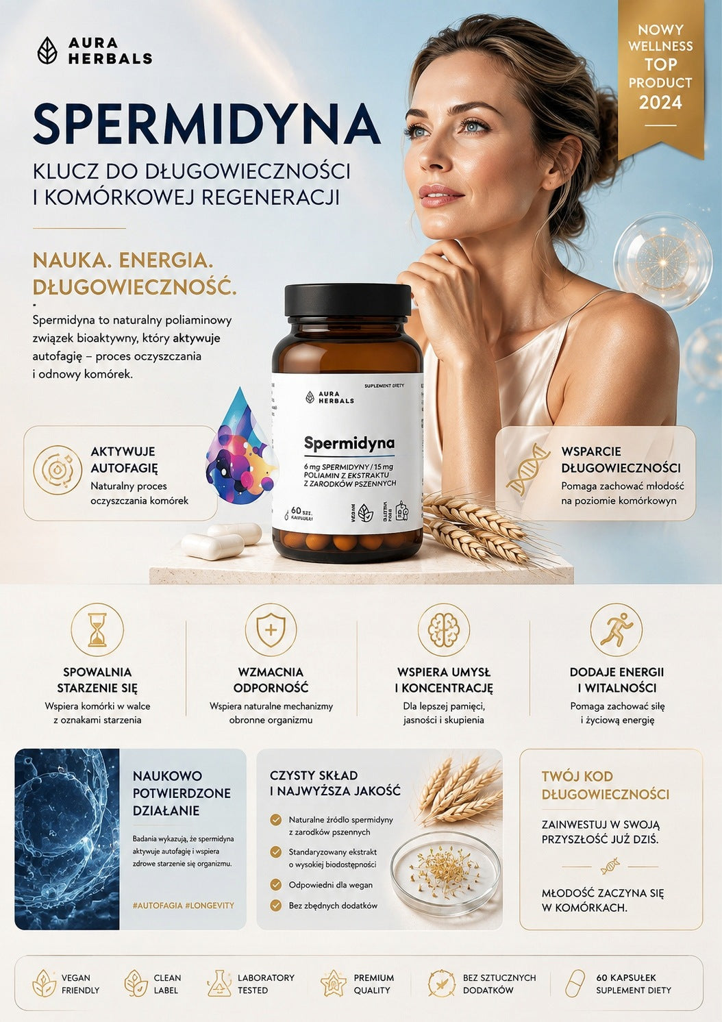 Aura Herbals Spermidine Premium 6 mg Longevity 60 VEGE aging process Name other