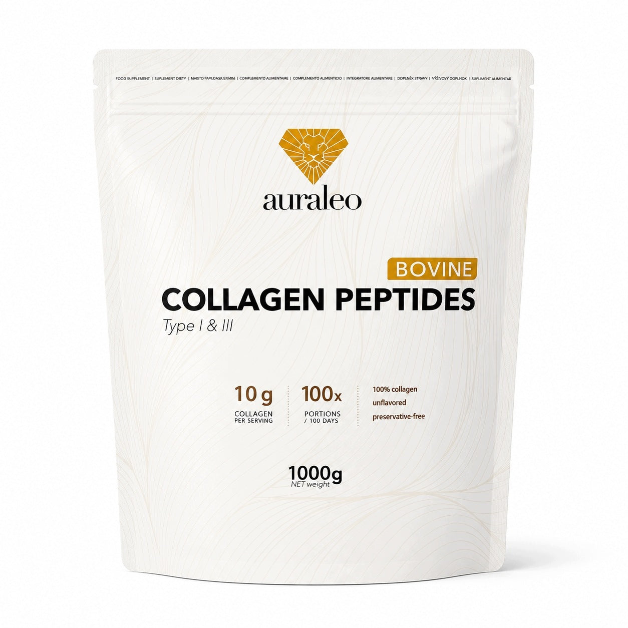 Auraleo Beef Collagen 1000 g Peptides Type I and III Clean Label 100 Servings
