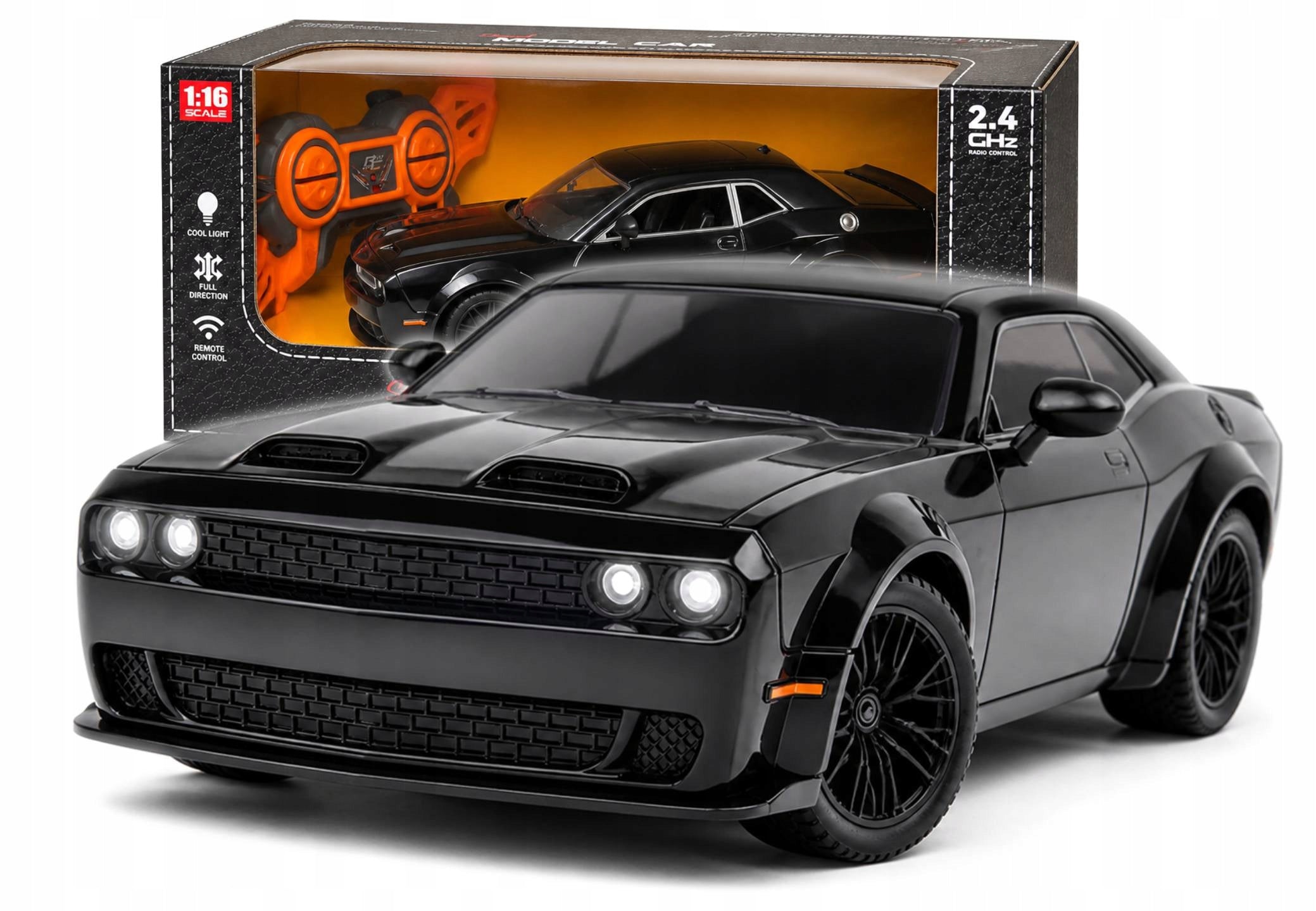 Auto RC 1:16 Camaro black car remote controlled LED 2.4GHz muscle car