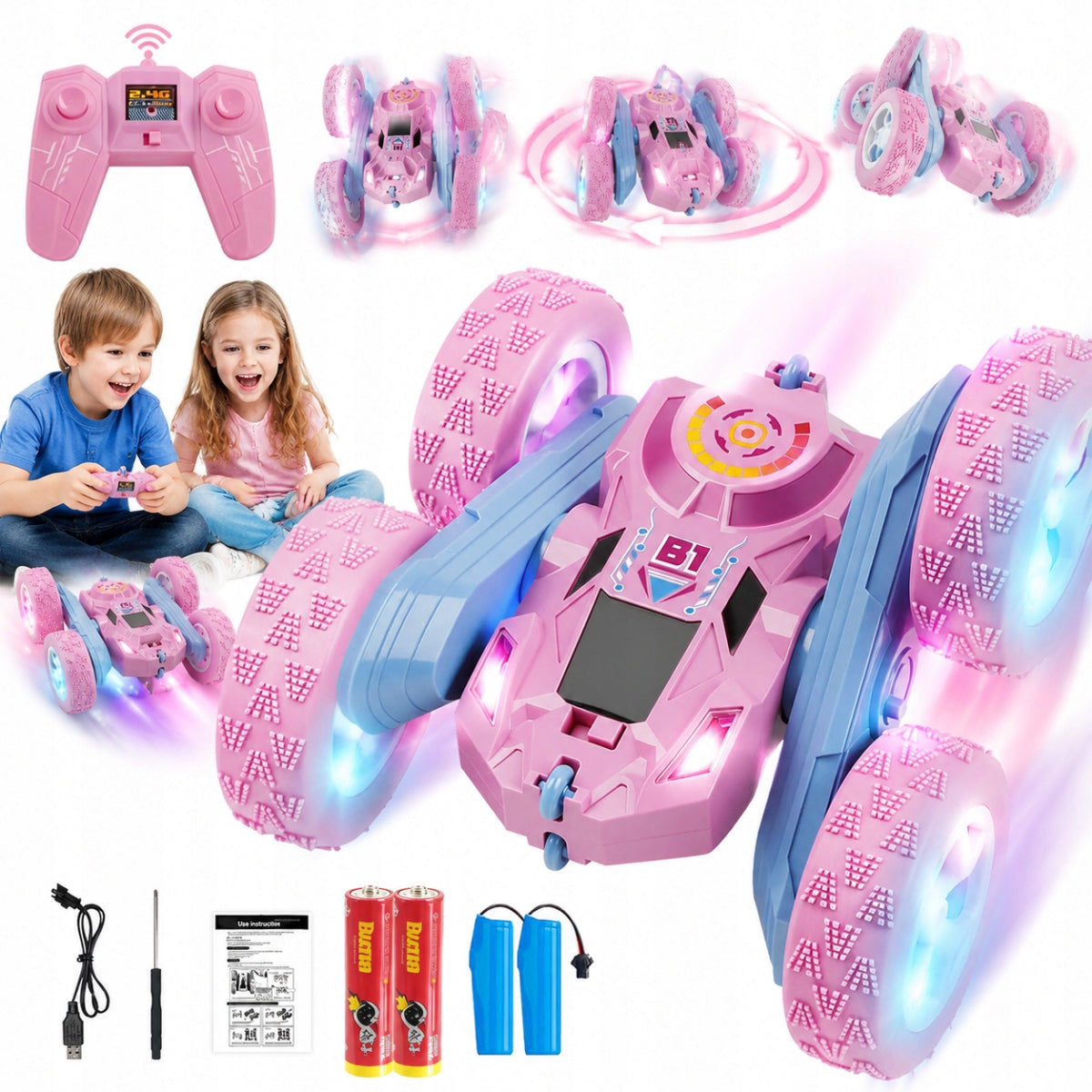 Auto Rc Stunt Car Pink Pilot 360°Flip Child Gift