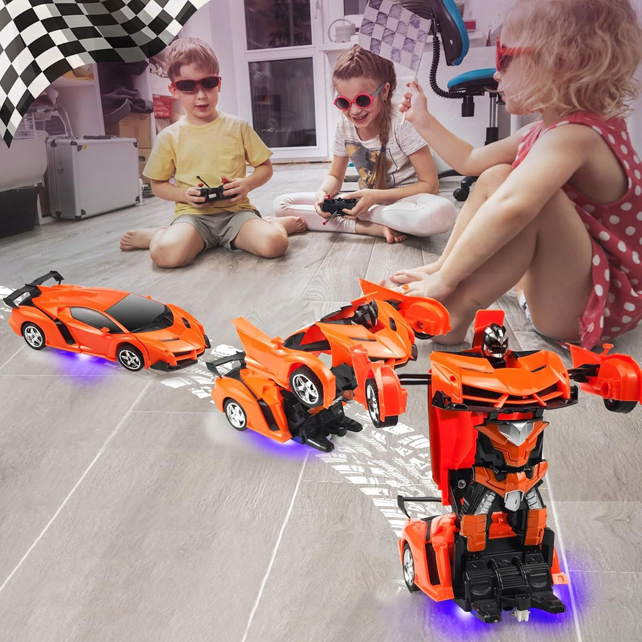 Auto Robot 2in1 Car Controlled RC Light Sound Remote Control Orange Brand no brand