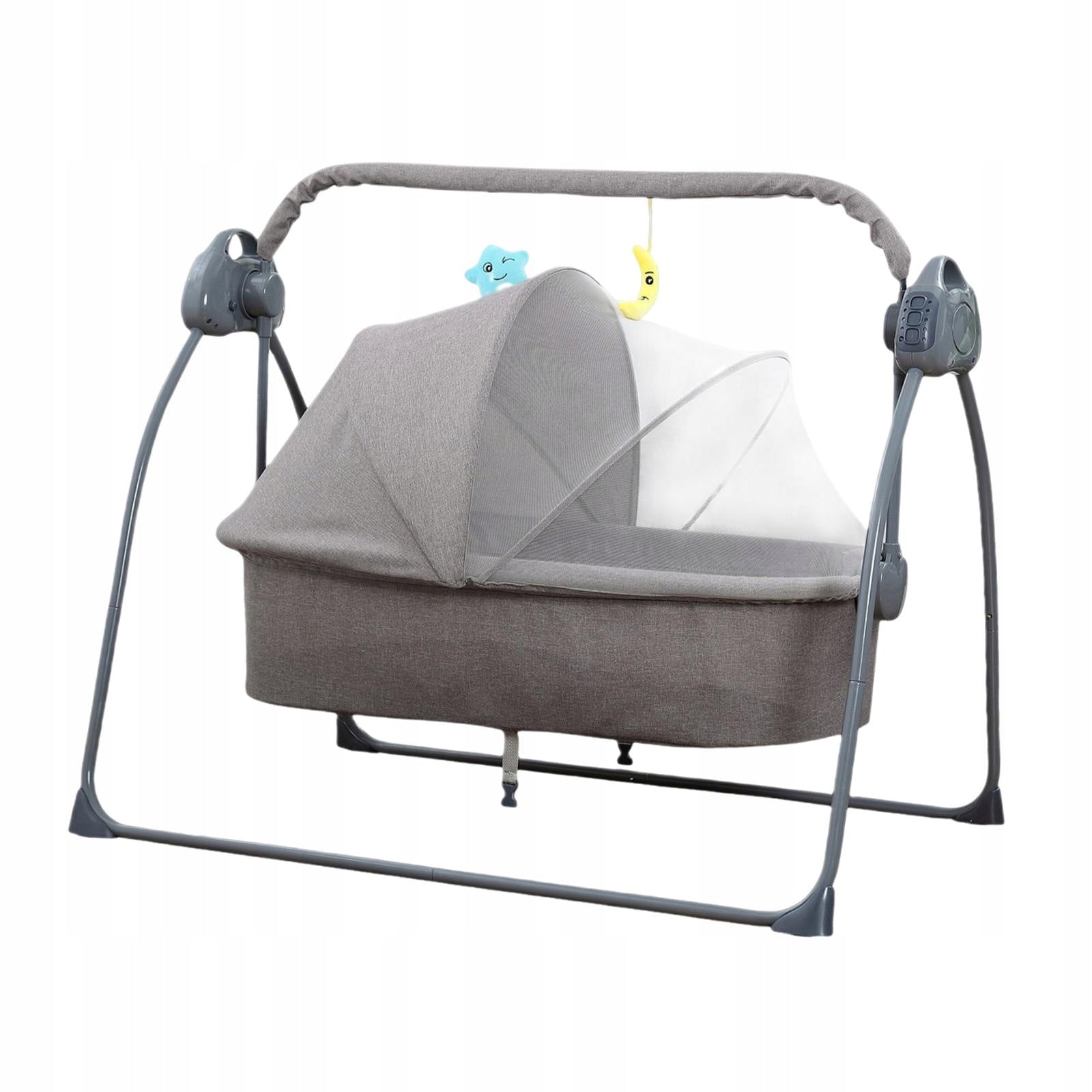 Automatic Baby Bassinet Rocking Bassinet Folding Comfortable Timer gray