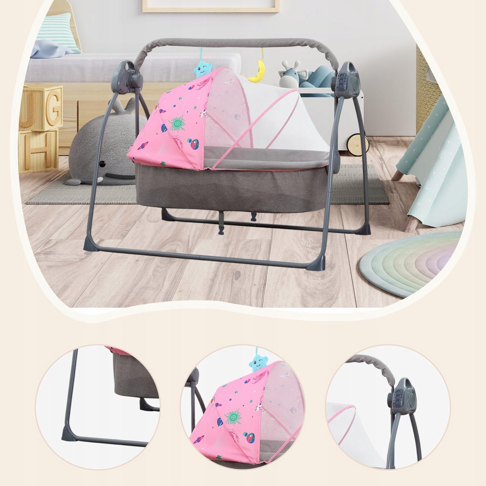 Automatic Baby Bassinet Rocking Bassinet Folding Comfortable Timer pink Brand no brand