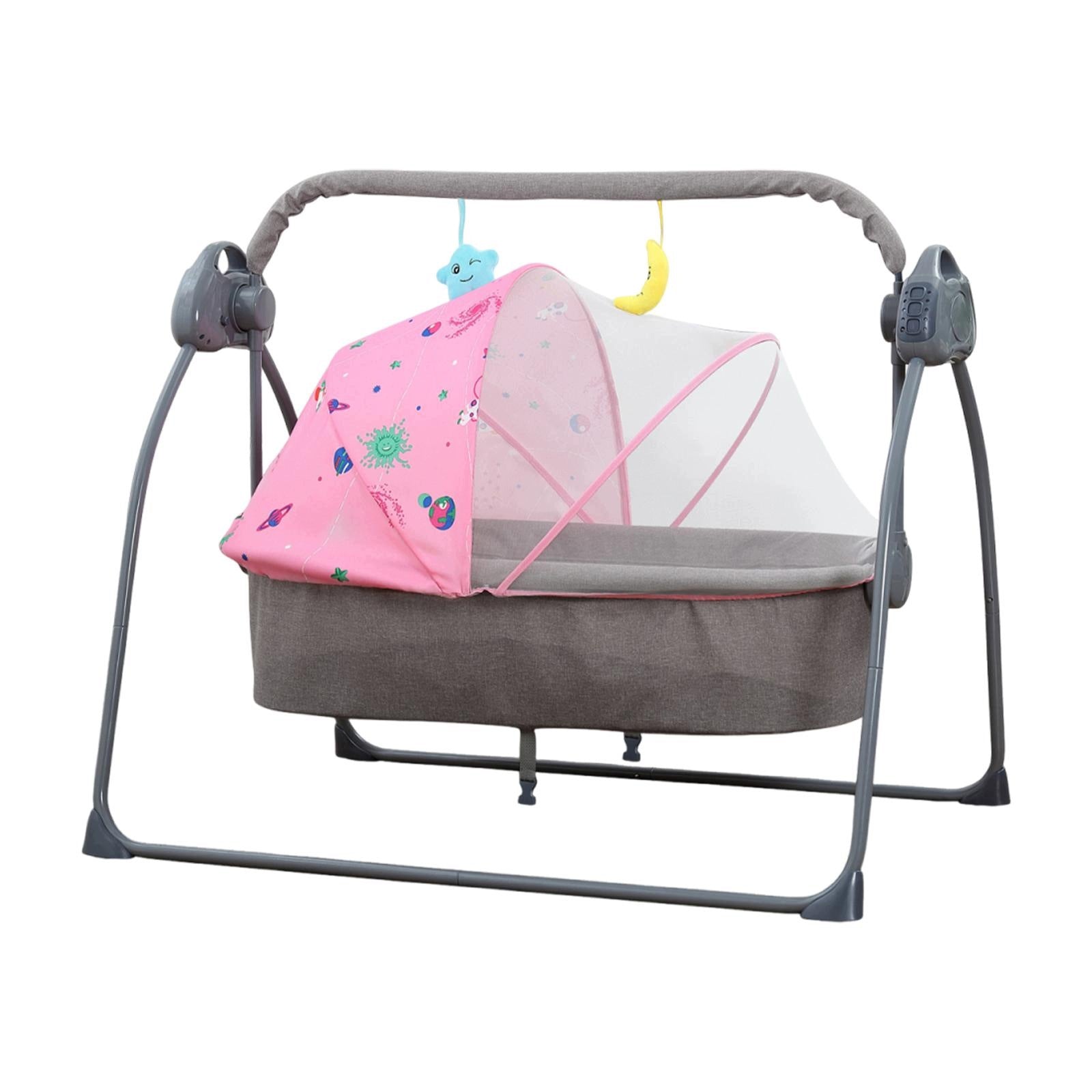 Automatic Baby Bassinet Rocking Bassinet Folding Comfortable Timer pink