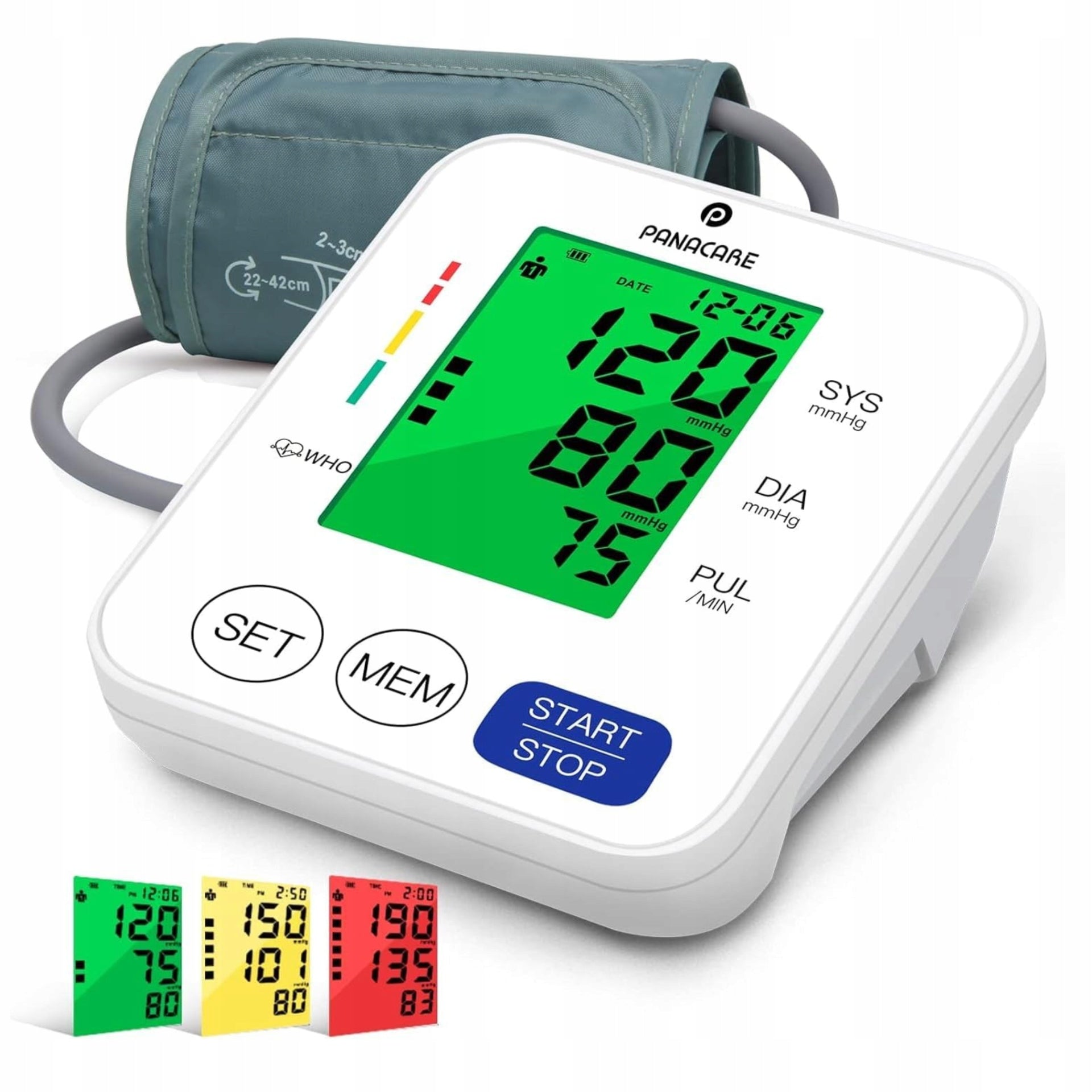 Automatic Shoulder Blood Pressure Monitor 22-42 cm LCD Memory PANACARE White