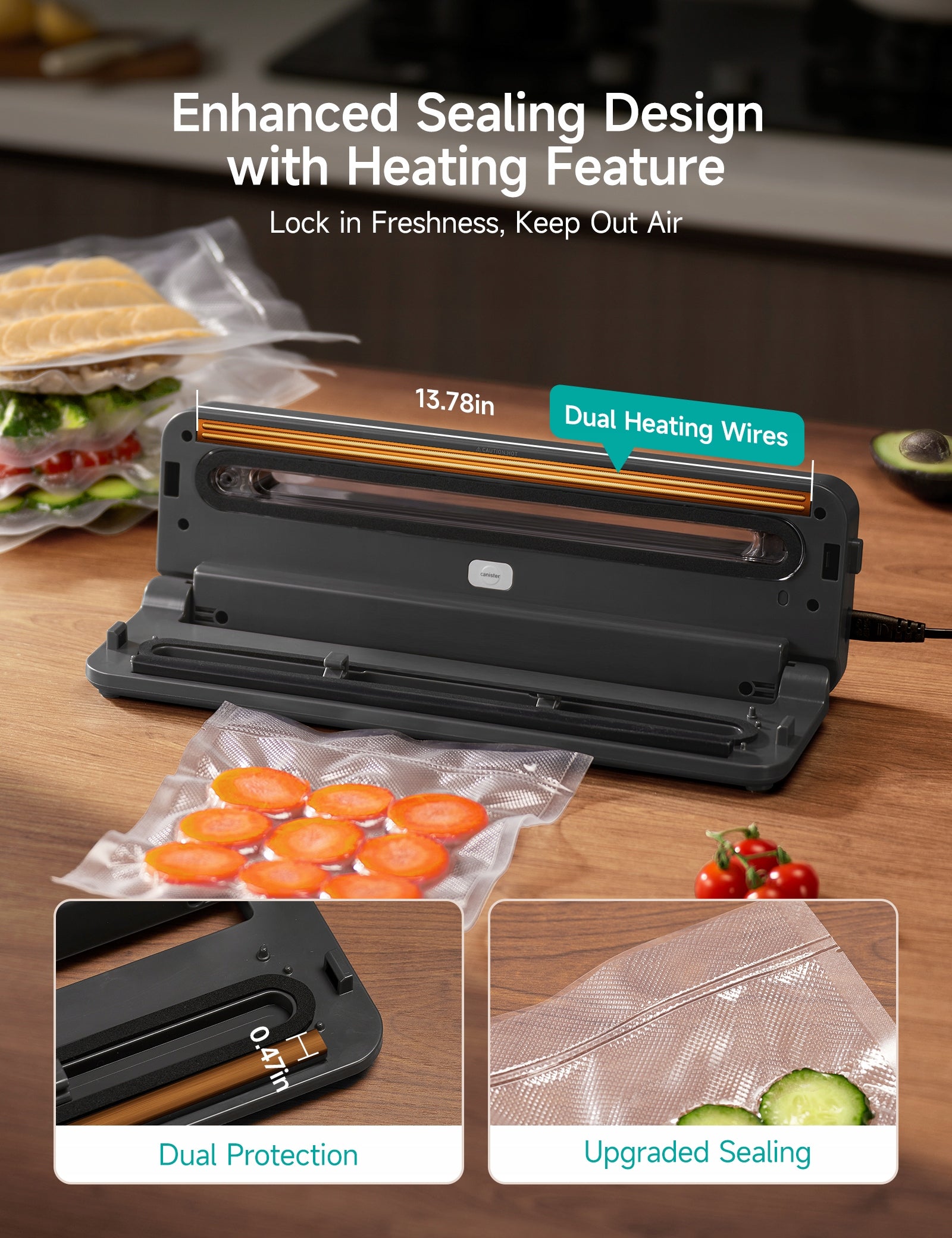 Automatic Vacuum Sealer Powerful Food Sealer Machine 160W + Sealer Bags Manufacturer code HAVSH600GY-PL