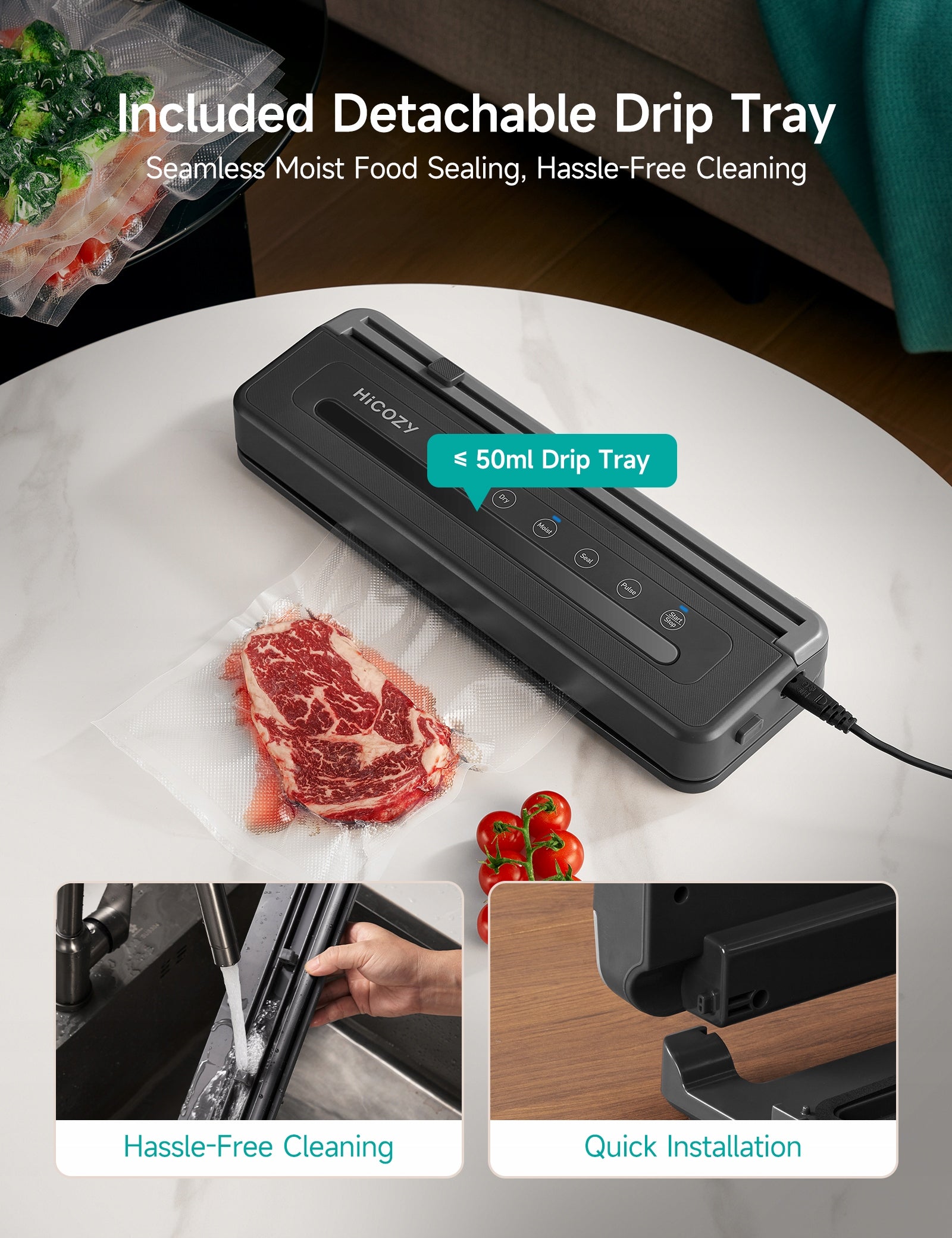 Automatic Vacuum Sealer Powerful Food Sealer Machine 160W + Sealer Bags Model HAVSH600GY