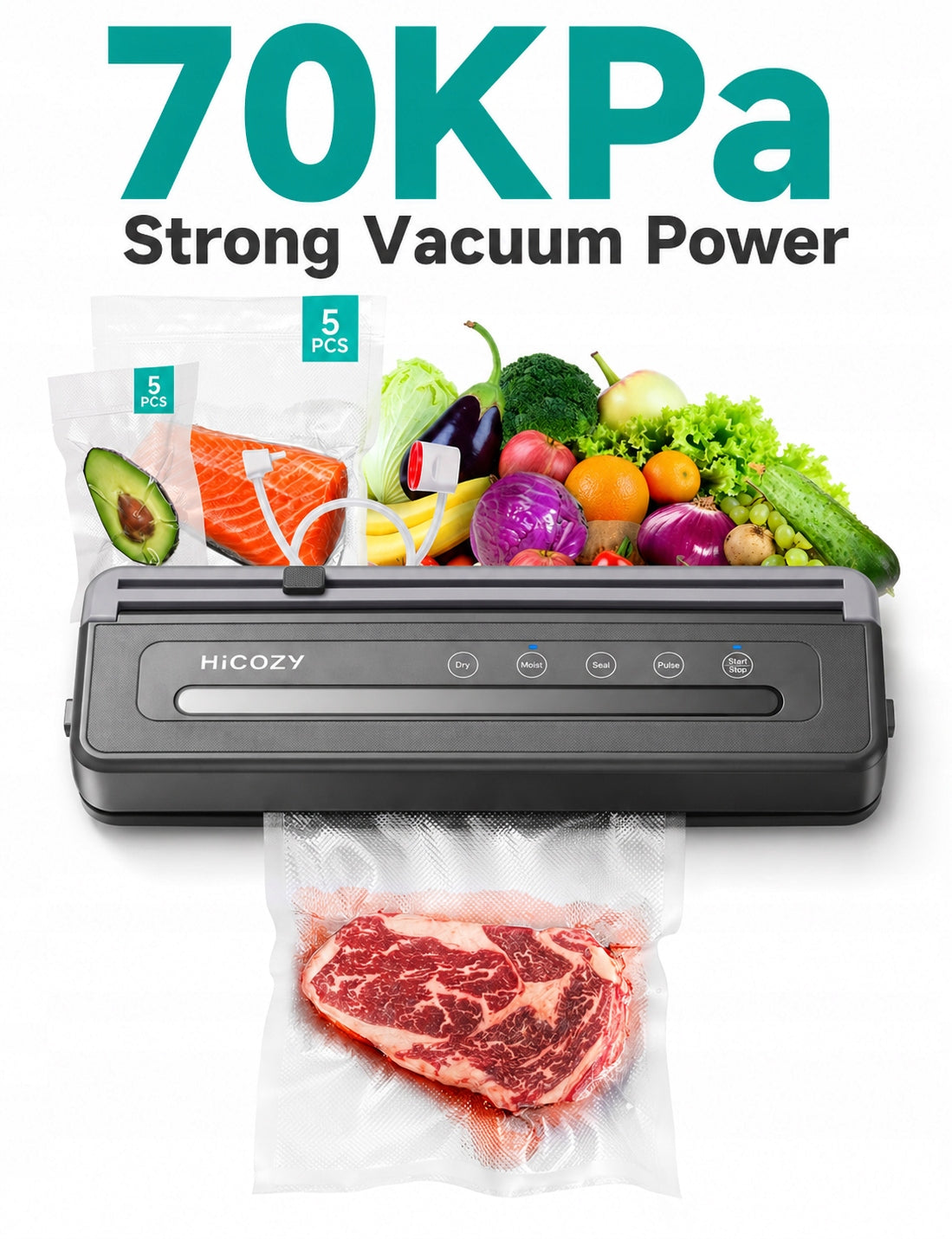 Automatic Vacuum Sealer Powerful Food Sealer Machine 160W + Sealer Bags