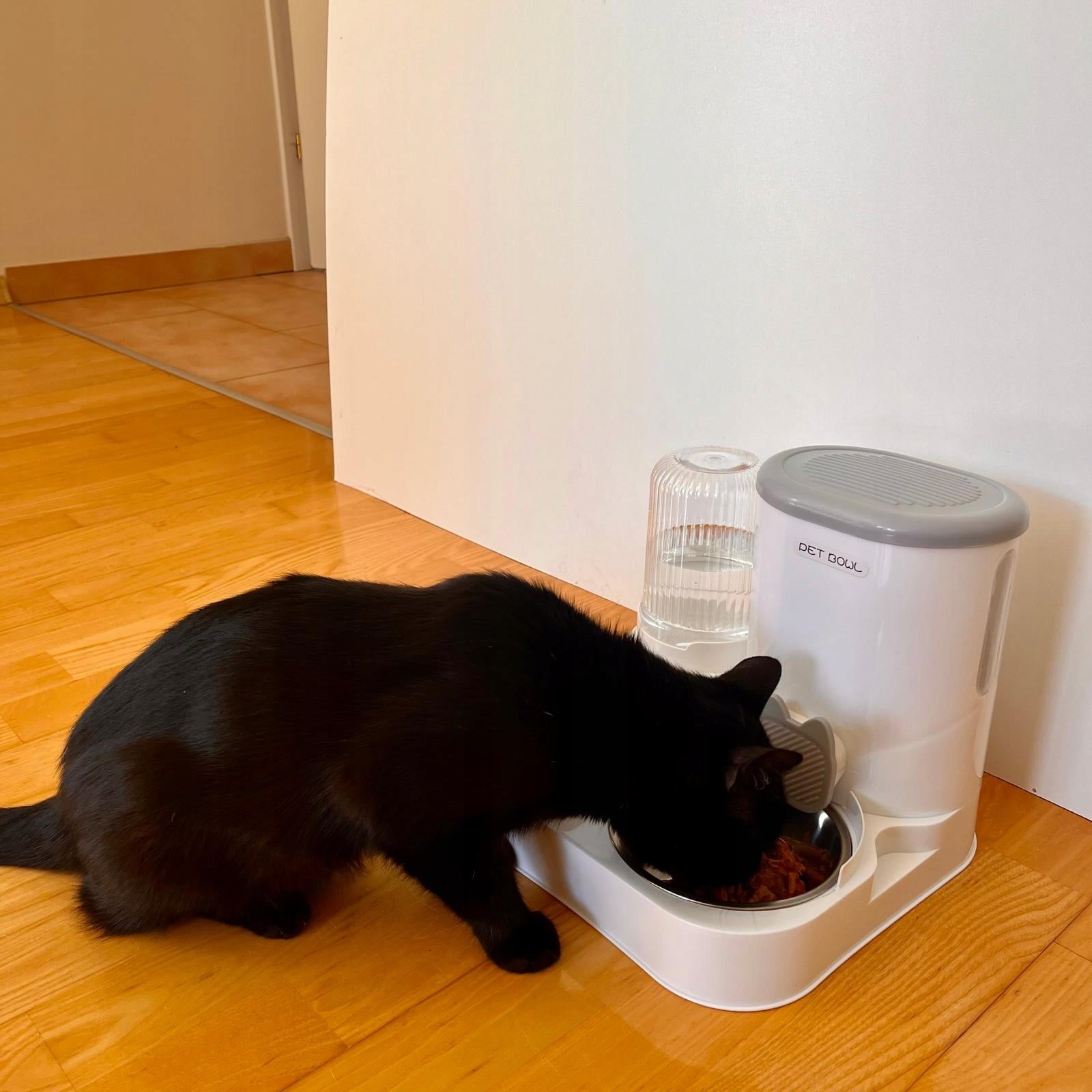 Automatic WATER AND FOOD FEEDER CAT AND DOG BOWL DISPENSER Material made from a synthetic material