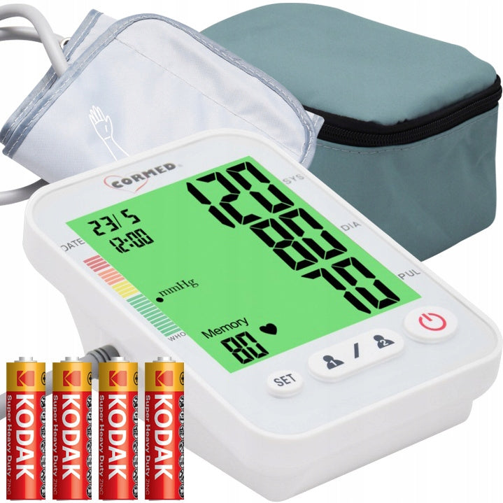 Automatic blood pressure monitor with arrhythmia LARGE READABLE display Cormed case