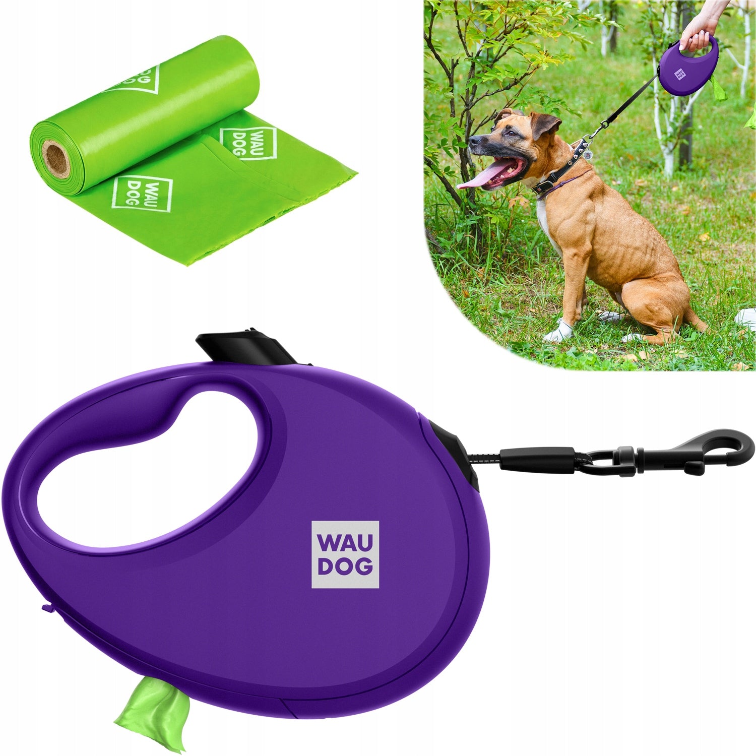 Automatic dog leash with bag container purple, r. S, up to 12 kg