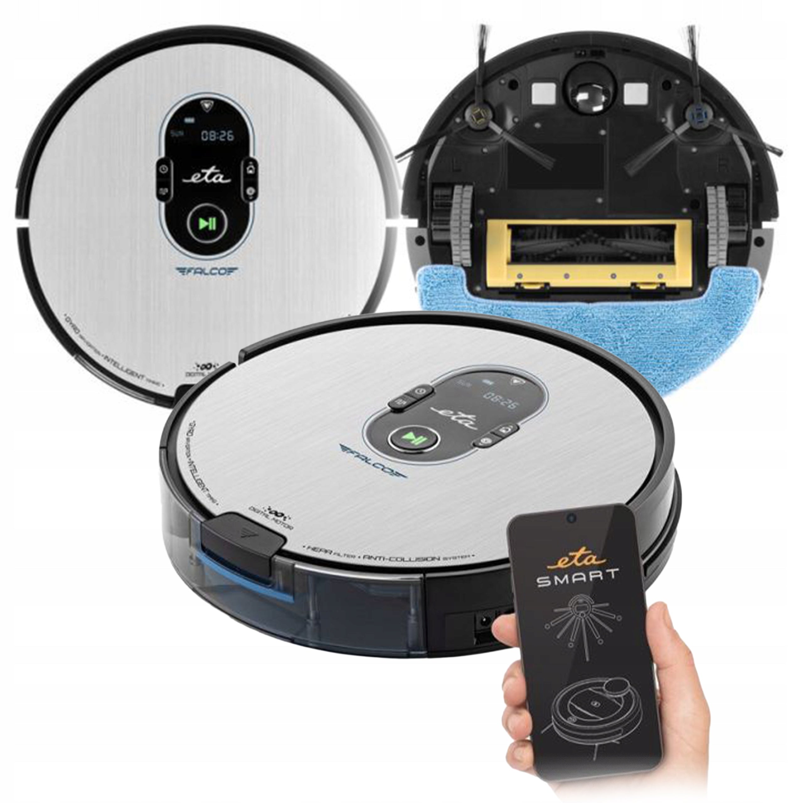 Automatic vacuum cleaner with mop ETA FALCO 0,6L Without bag Black HEPA SMART