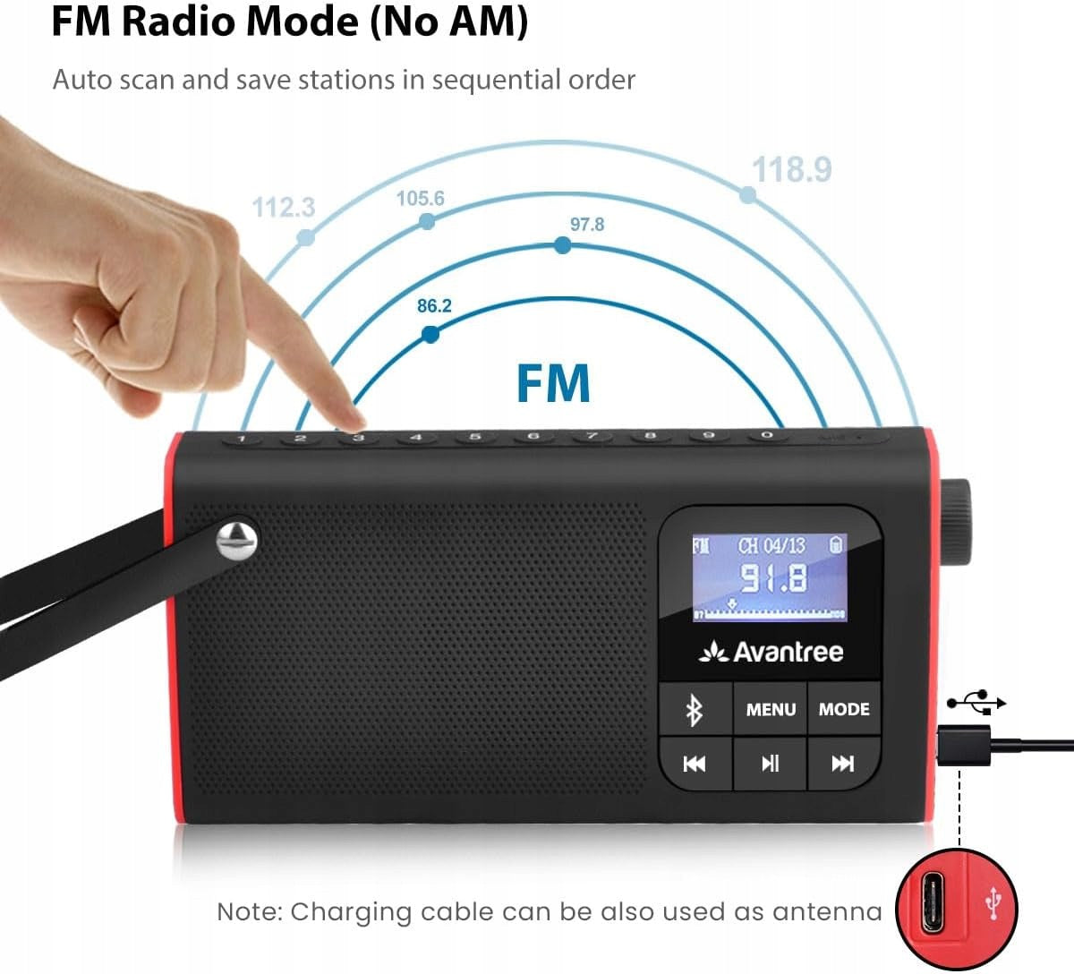 Avantree SP850 Bluetooth speaker portable red FM micro SD 2W Brand Avantree