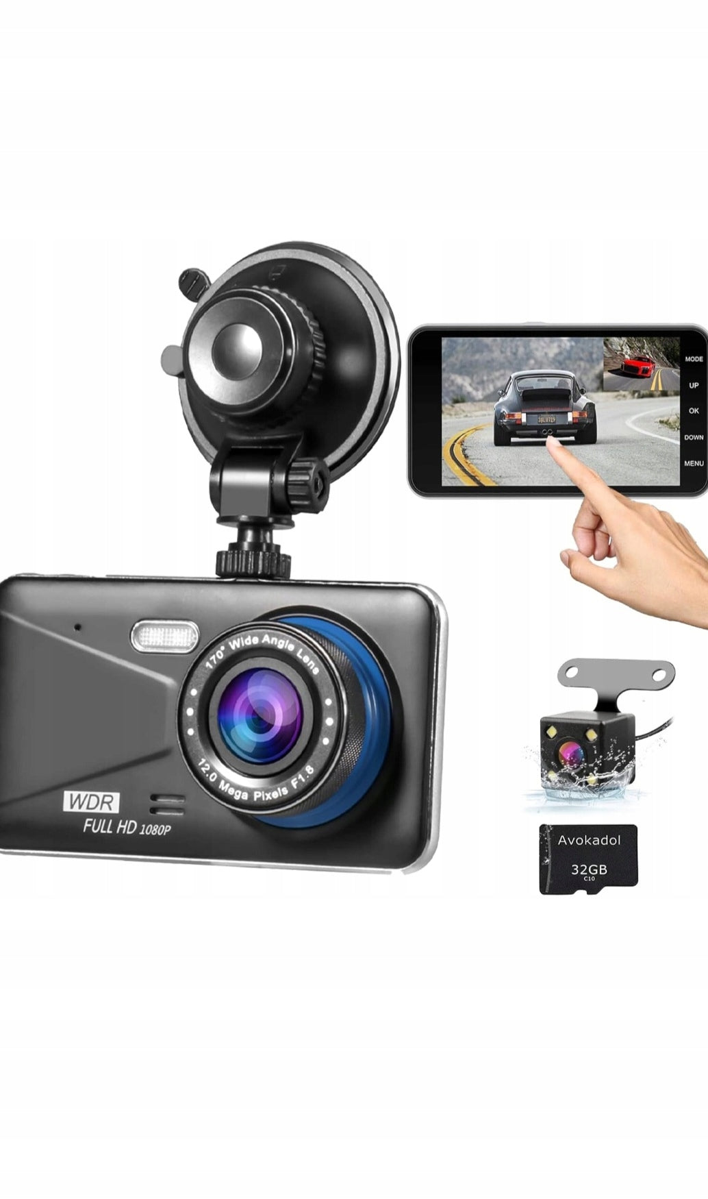 Avokadol Dash Cam Car Camera Front Rear Full HD