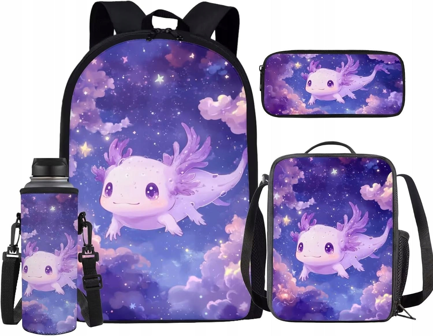 Axolotl School Backpack for Girls 6-8 Years Old with Lunch Box Bag Pencil C Type single compartment