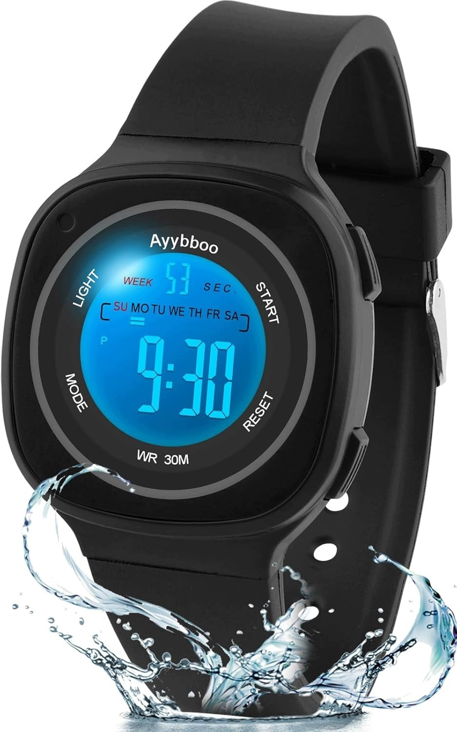 Ayybboo Children's Digital Watch LED Alarm Stopwatch 4-15 Years