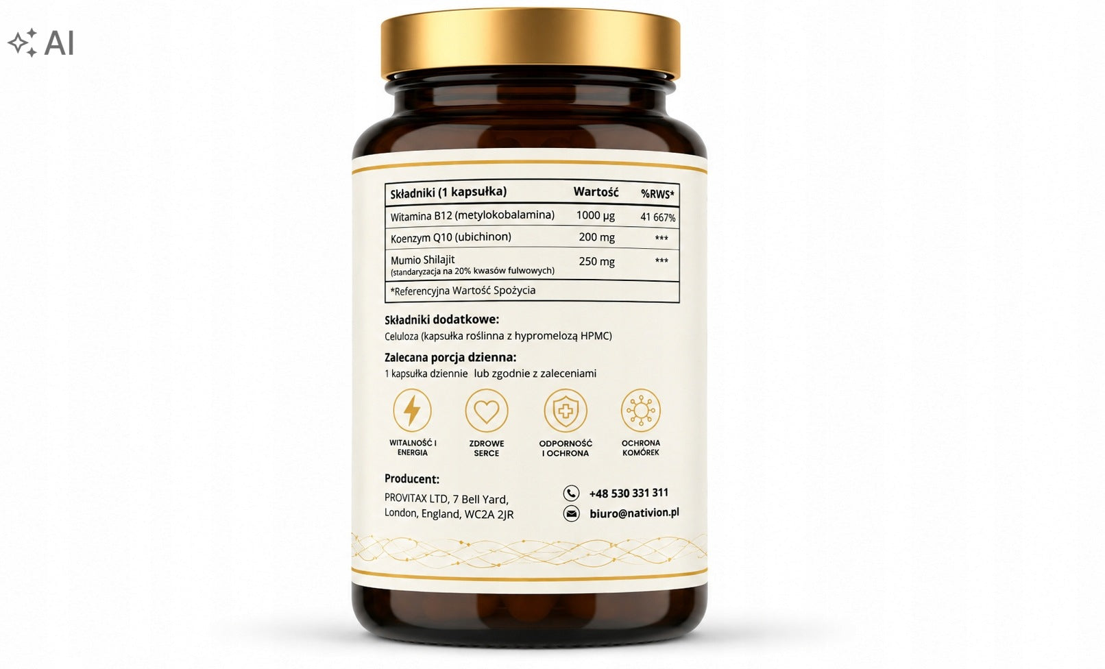 B12 + Coenzyme Q10 + Mumio Shilajit Energy Heart EnegroCore 100 capsules Manufacturer code 5908076203910