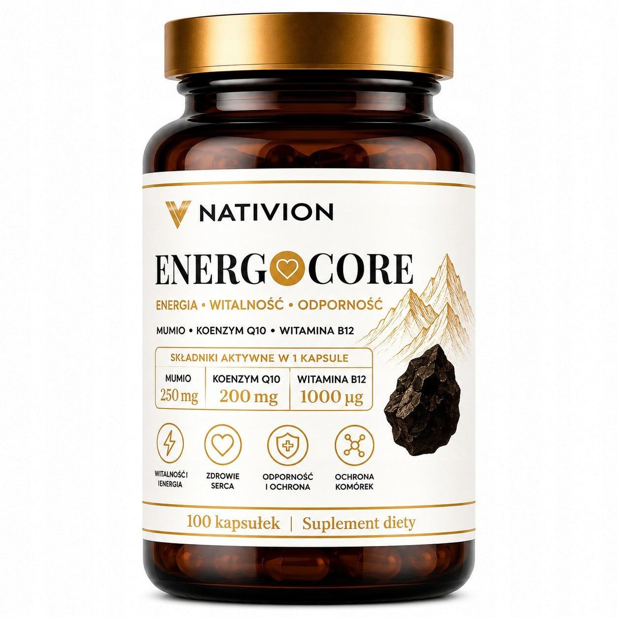 B12 + Coenzyme Q10 + Mumio Shilajit Energy Heart EnegroCore 100 capsules