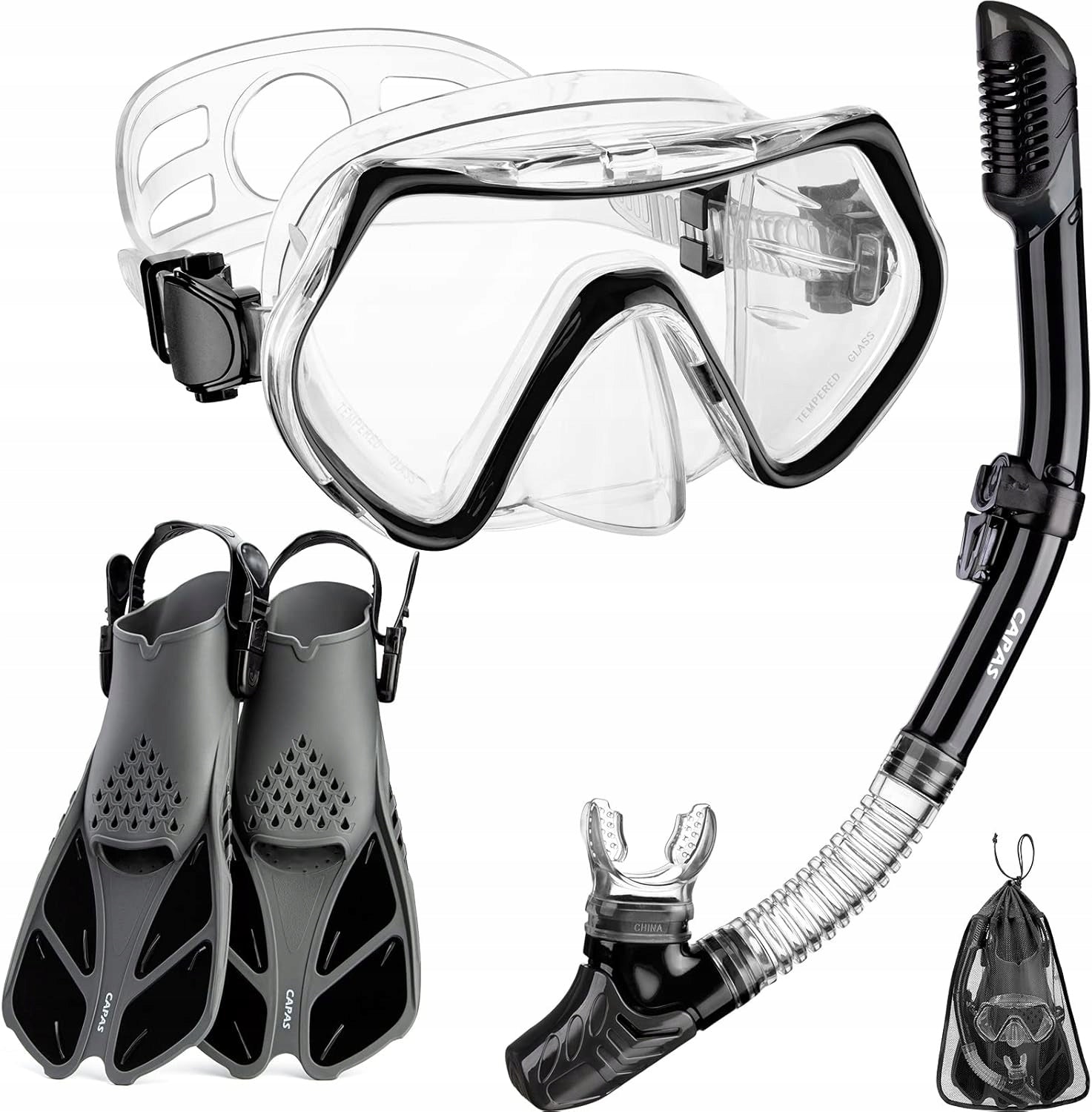 B498 Diving mask with tube capas colourless 42-47