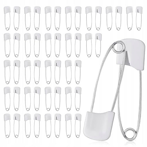 BABY DIAPER SAFETY PINS WHITE 40MM STAINLESS STEEL SET OF 50PCS