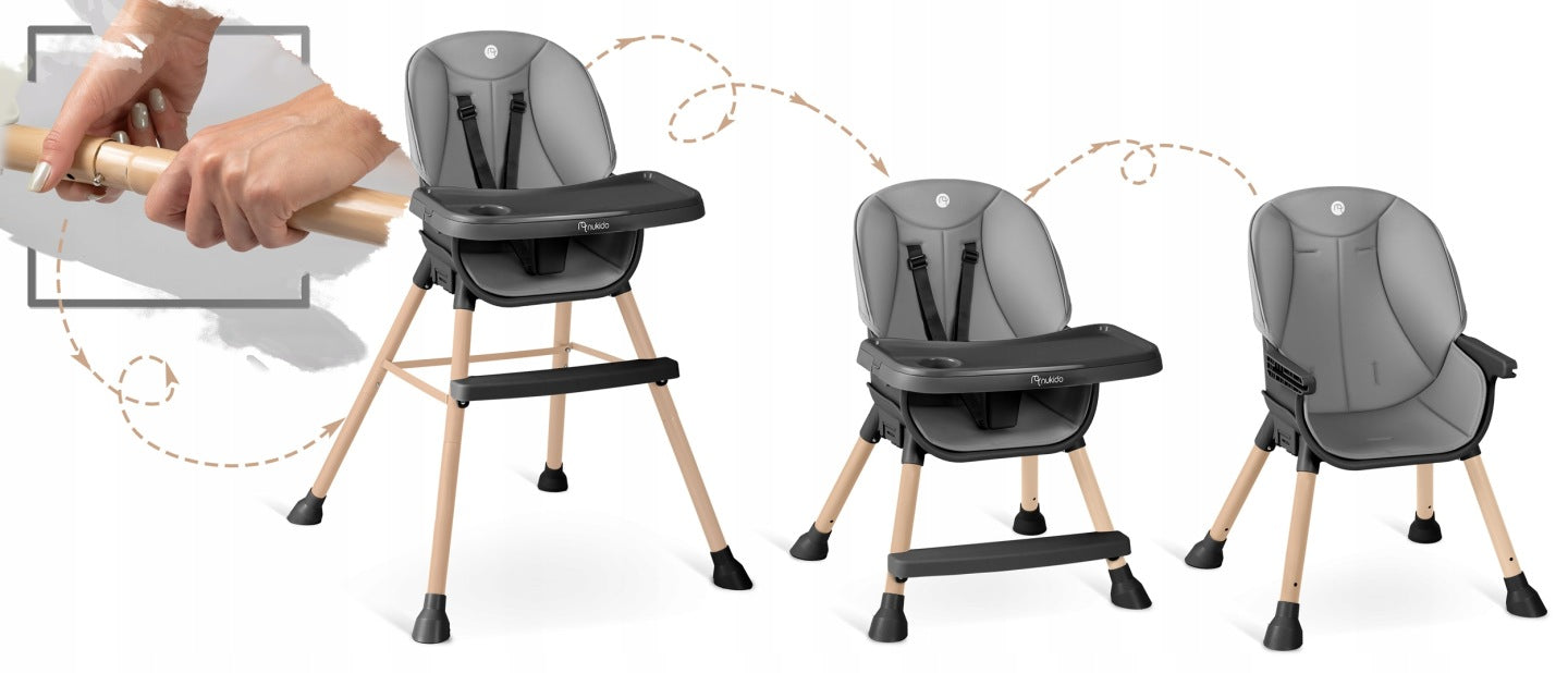 BABY FEEDING CHAIR ADJUSTABLE MULTIFUNCTIONAL WITH TRAY 3in1 Color shades of gray and silver