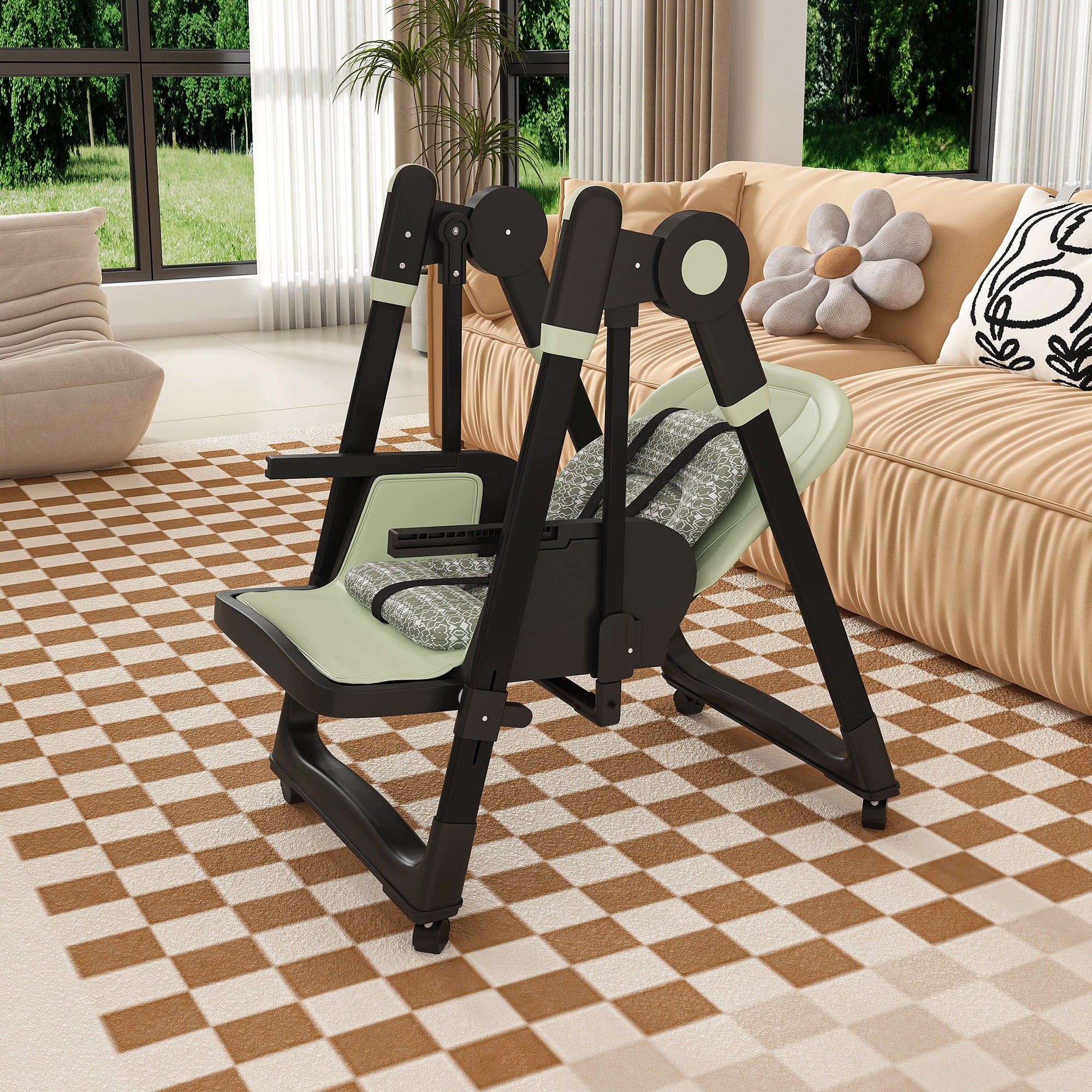 BABY FEEDING CHAIR ROCKER LOUNGER Adjustable Folding 3in1 Color green
