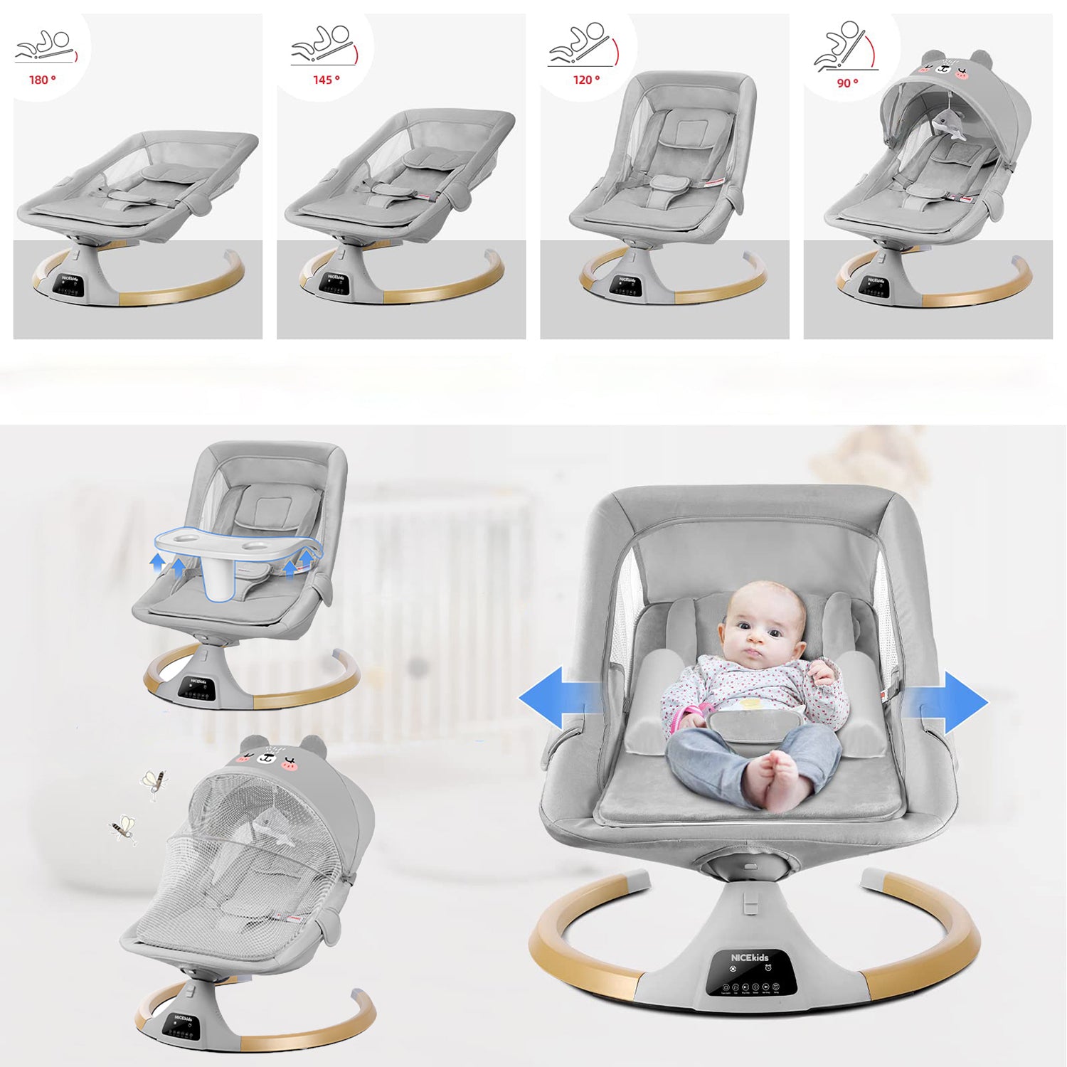 BABY LOUNGER ELECTRIC ROCKER NICEKIDS + BLUETOOTH REMOTE CONTROL Brand NiceKids