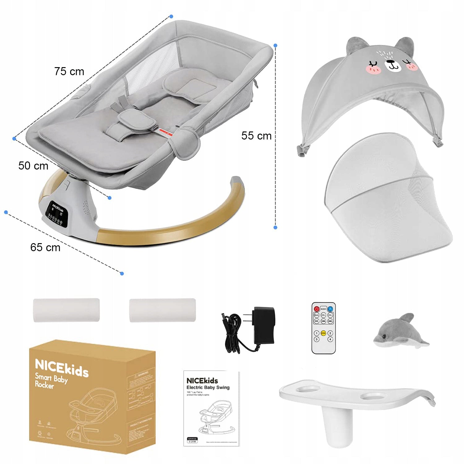 BABY LOUNGER ELECTRIC ROCKER STABLE + BLUETOOTH REMOTE CONTROL Brand Salutmeuble