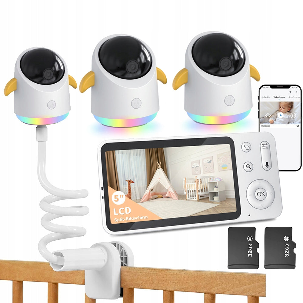 BABY MONITOR 2 CAMERA WIFI ROTATING 4.3" LCD LIVE NIGHT MODE HOLDER