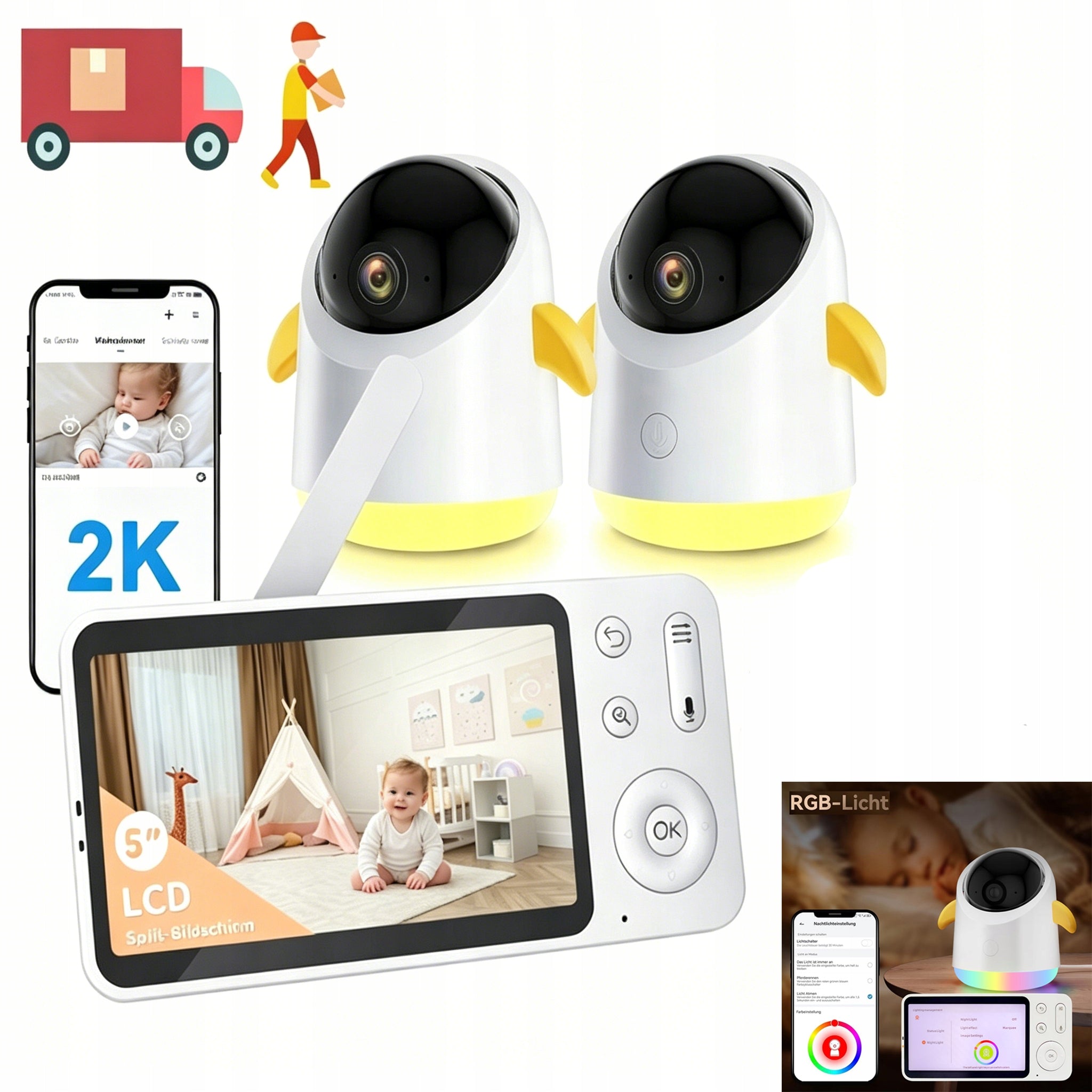 BABY MONITOR 2 WIFI CAMERA ROTATING 5" LCD LIVE NIGHT MODE