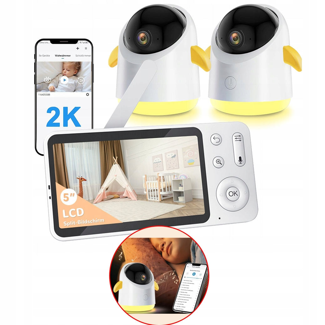 BABY MONITOR 2K 2 CAMERA WIFI ROTATING 5" LCD NIGHT VISION