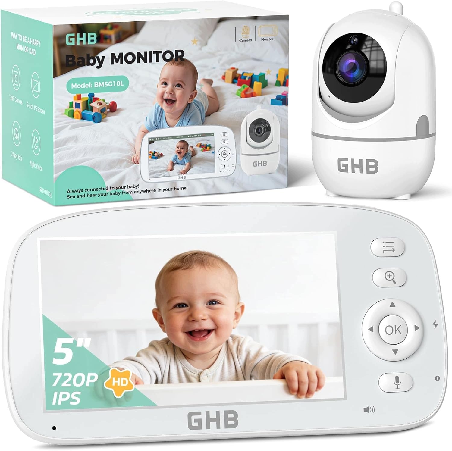 BABY MONITOR 5 INCHES 720P HD PAN/TILT 350° ZOOM NIGHT VISION