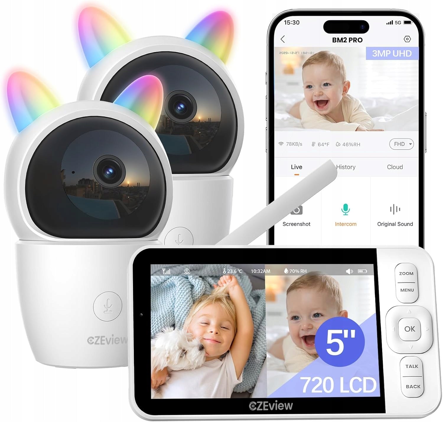BABY MONITOR CZEVIEW BM2 PRO CAMERA WITH NIGHT VISION MONITOR 2PACK
