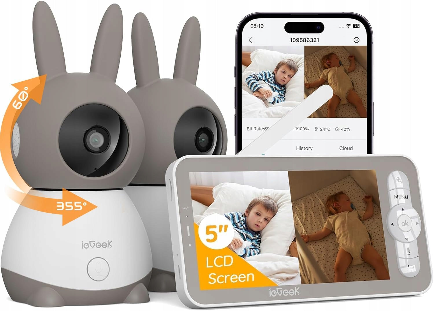 BABY MONITOR ELECTRONIC CAMERA 2 CAMERA 3MPX WIFI 4×ZOOM HD + ROTARY MOUNT Packaging status original