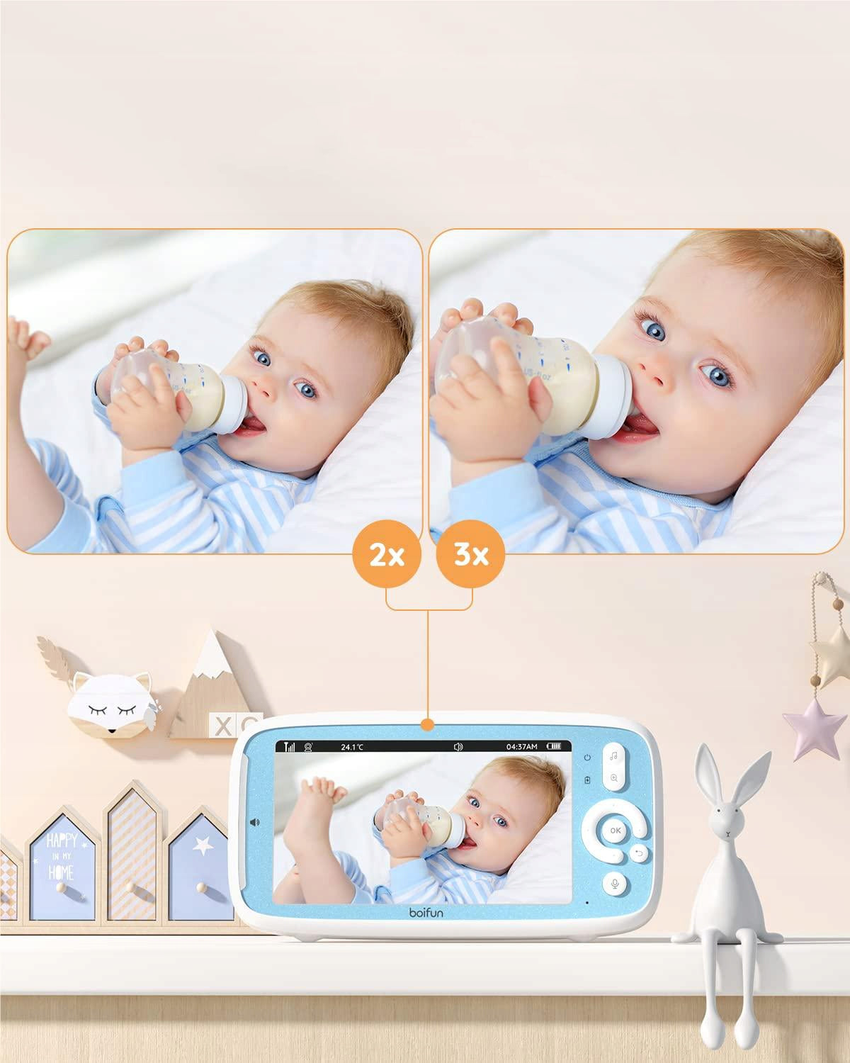 BABY MONITOR ELECTRONIC CAMERA 5" LCD 1/2/3x ZOOM 3050mAh AKU+ ROTARY HOLDER Manufacturer code BOIFUN VB805 + UCHWYT OBROTOWY