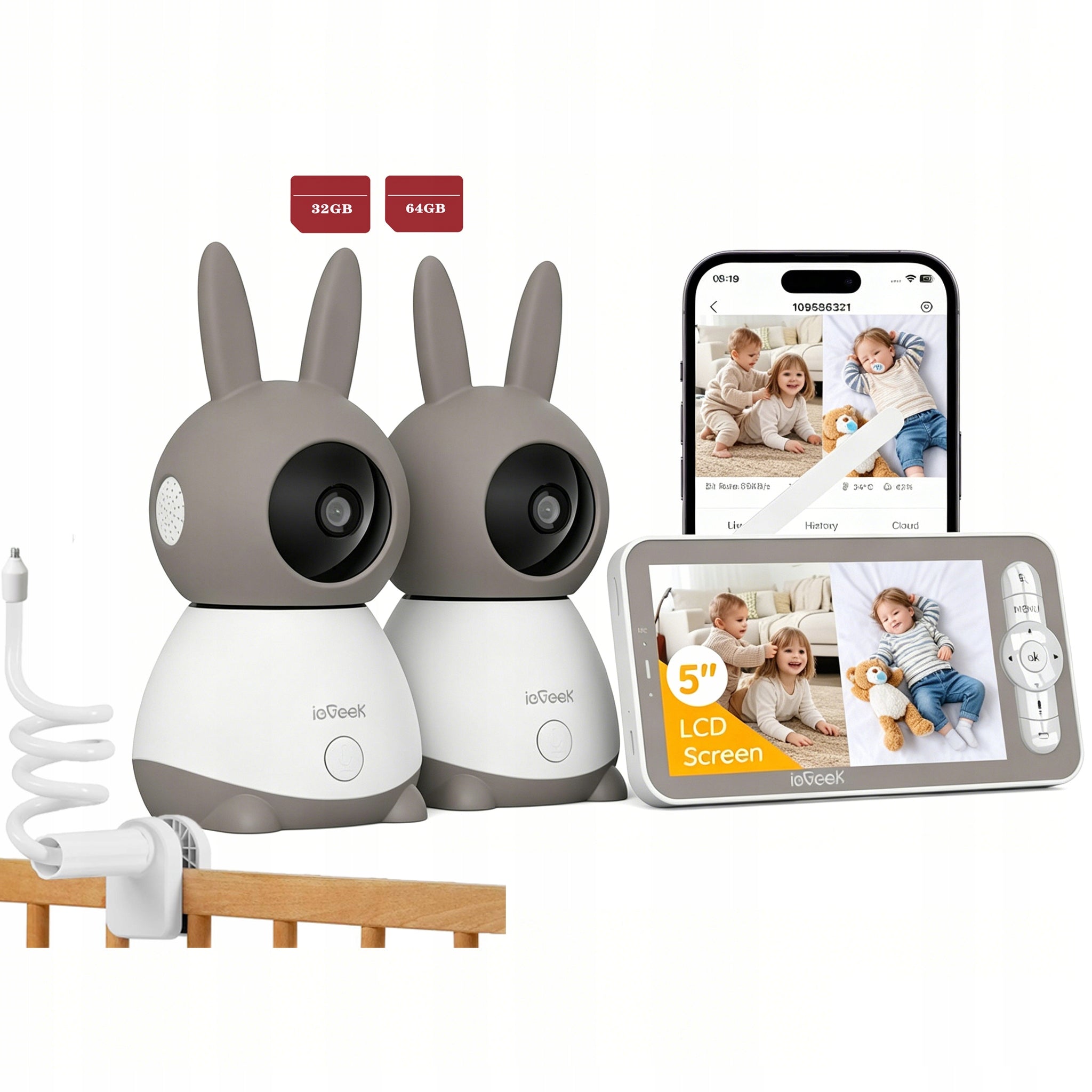 BABY MONITOR ELECTRONIC HD ROTATING CAMERA FOR BABY Room 300M HOLDER