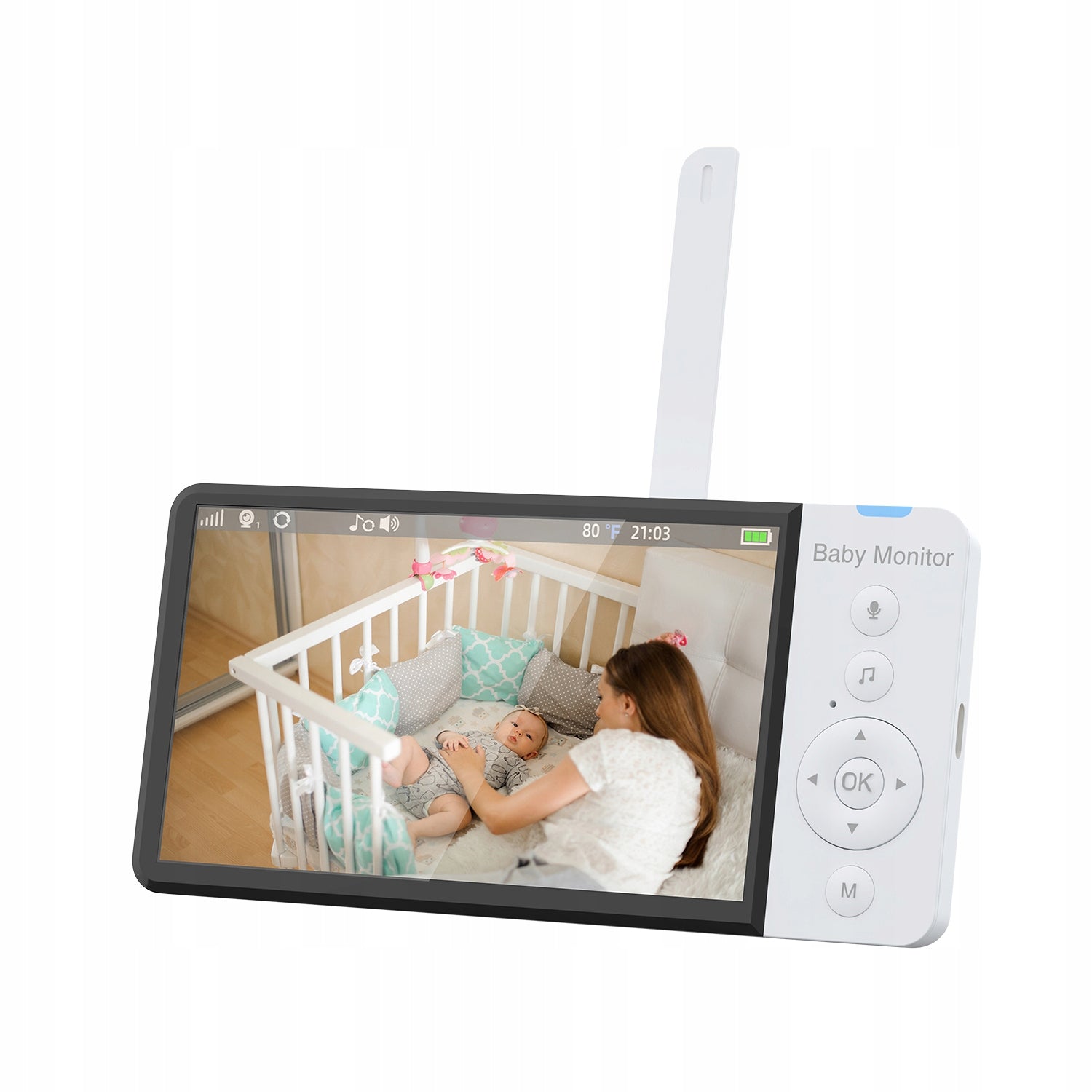 BABY MONITOR ELECTRONIC ROTARY CAMERA RANGE FOR BABY for room 5000MAH Manufacturer code KOŁYSANKA FULL HD VOX ALARM GŁOŚNIK 400M 5"