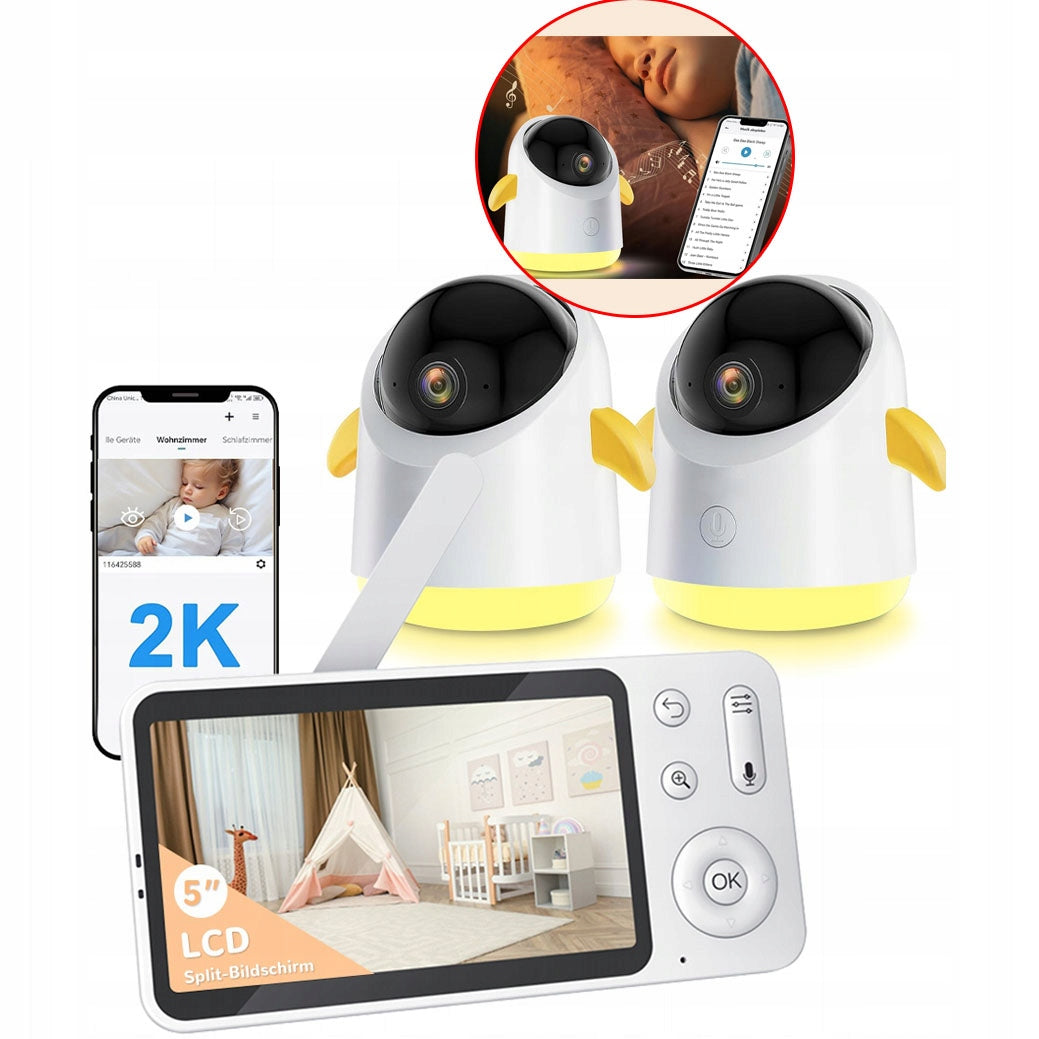 BABY MONITOR ELECTRONIC WIFI 2K 2 CAMERA ROTATING LCD 5" DOUBLE SIDED AUDIO