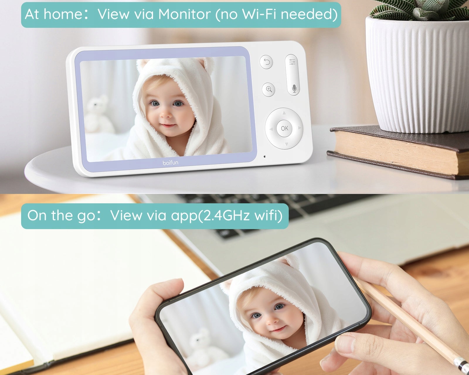 BABY MONITOR ELECTRONIC WIFI CAMERA FHD 2K 3MPx 4x Zoom 5'' LCD 32gb Brand Boifun