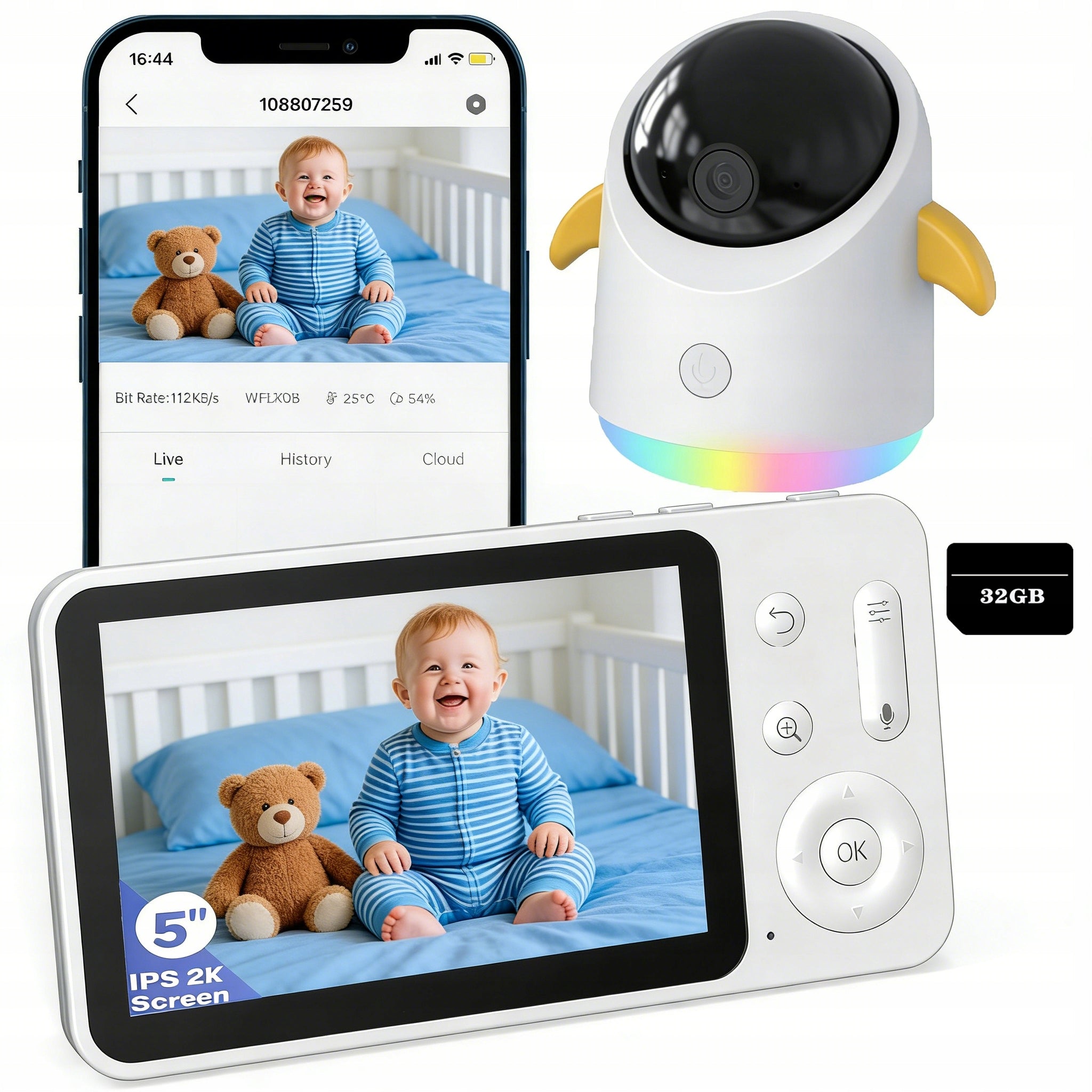BABY MONITOR HOME WIFI CAMERA IP ROTATING TEMPERATURE SENSOR 3MP