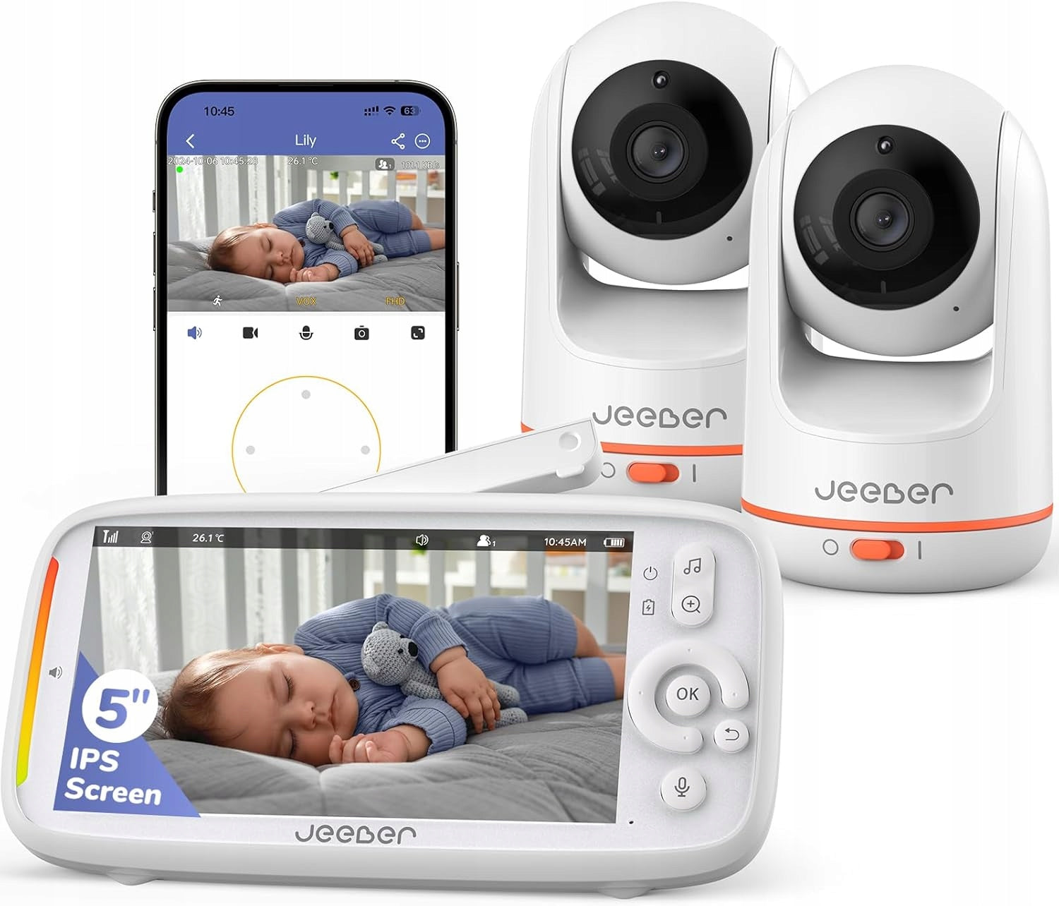 BABY MONITOR JEEBER VB805PRO 2 CAMERAS MONITOR 5" 720P NIGHT VISION