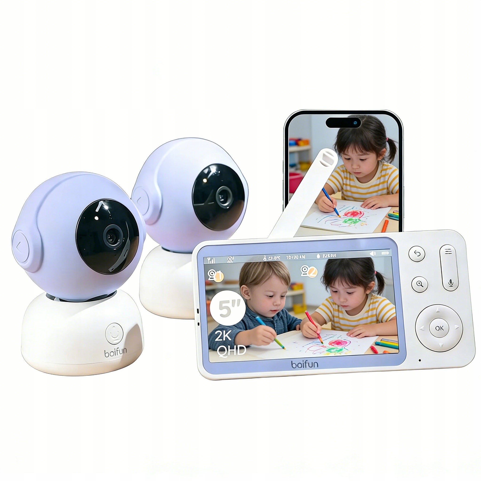 BABY MONITOR WIFI WITH CAMERA 3MPX 5" ROTATING 360° 4xZoom WITH HANDLE